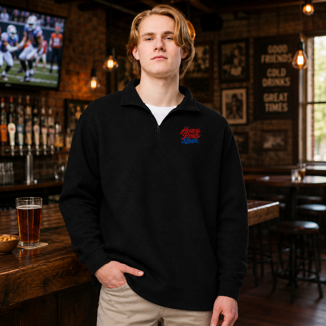 Heavy Pour Sports Fleece Pullover | Script Logo Design | Classic Comfort