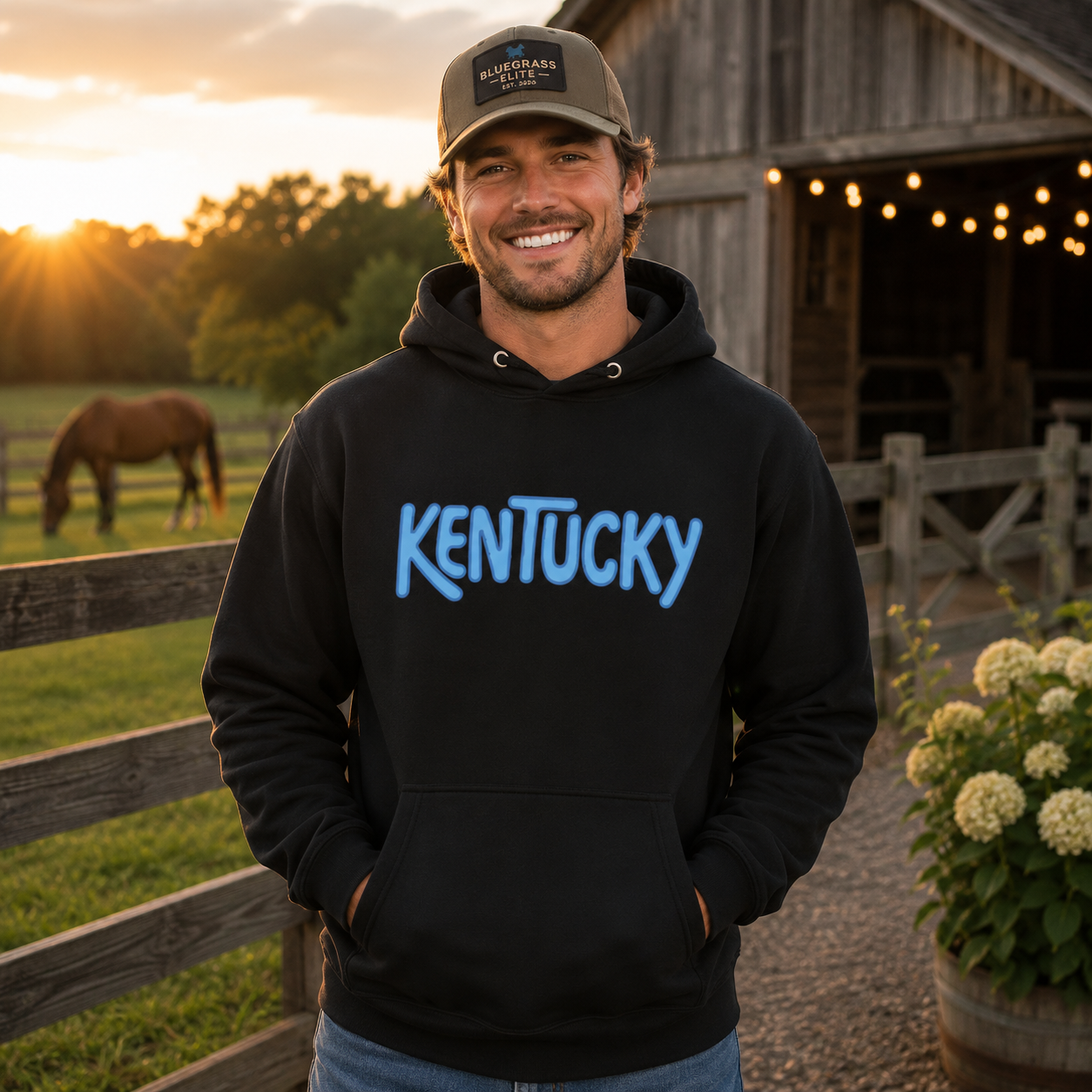 Kentucky Hoodie | Retro Bubble Kentucky Blue Design | Unisex Streetwear