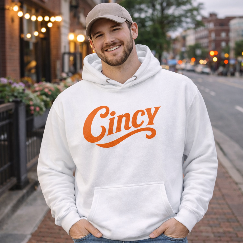 Cincinnati Football Hoodie | Retro “Cincy” Orange Script | Premium Fleece