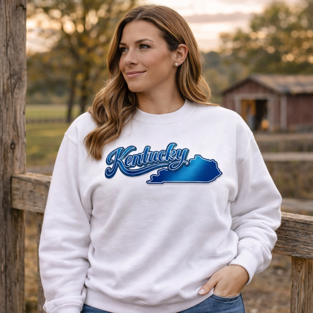 Kentucky Sweatshirt | Script State Outline | Cozy Unisex Pullover
