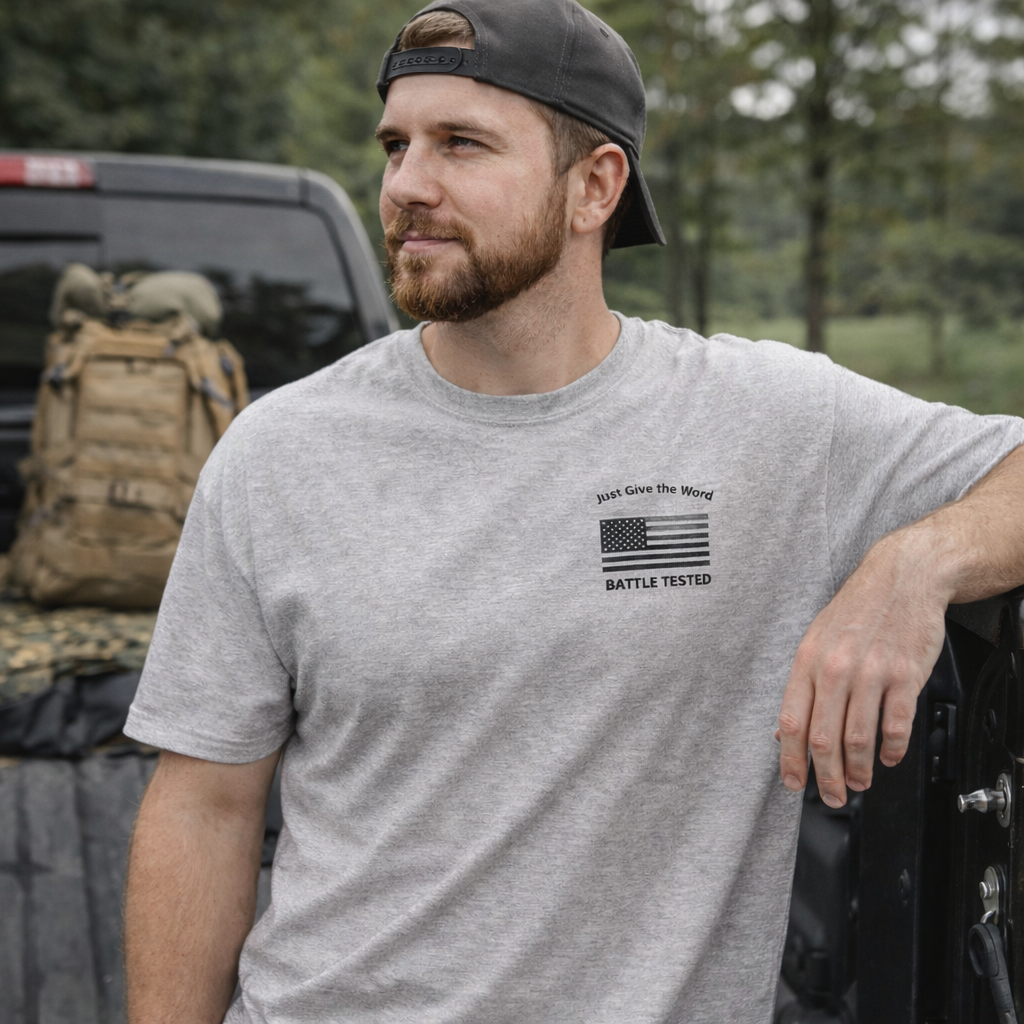 Battle Tested Tee - Cotton T-Shirt "This Flag Runs from No One"