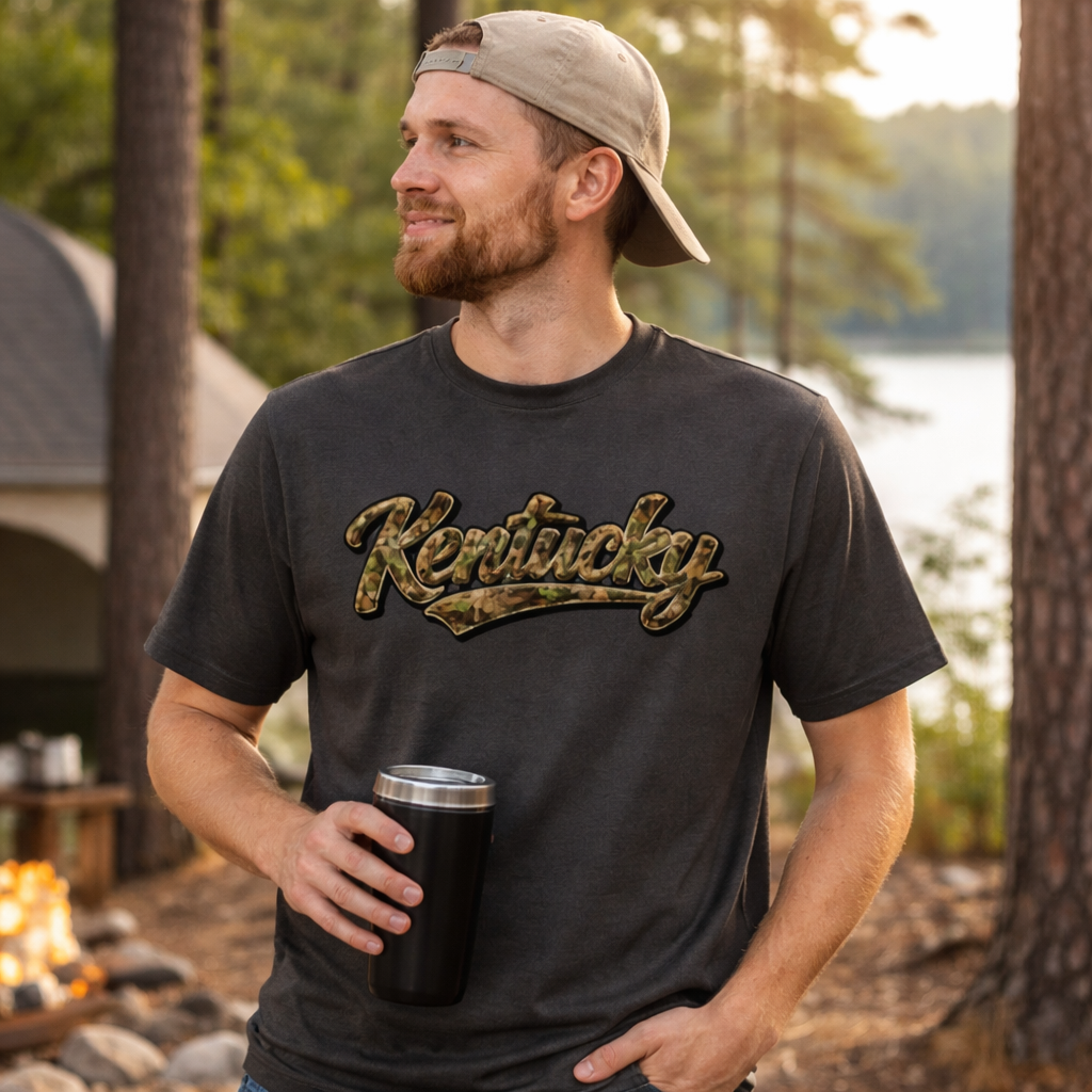Kentucky Camo Shirt | Outdoor Script Design | Classic Cotton