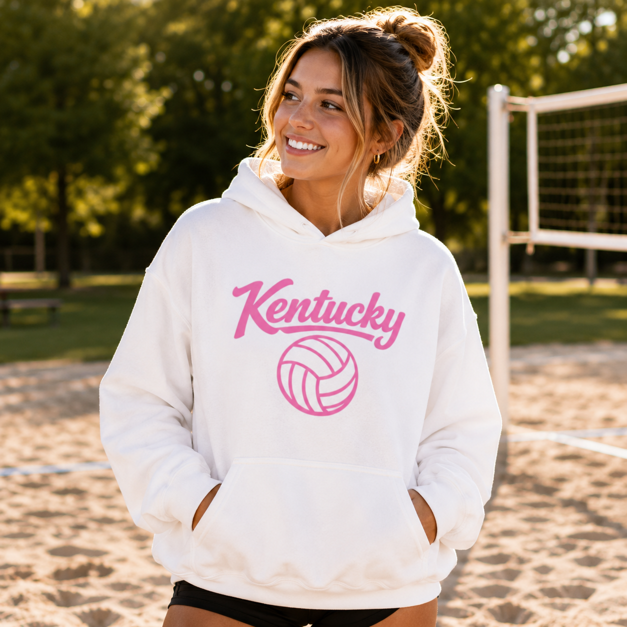 Pink Kentucky Script Volleyball Hoodie | Classic Pullover