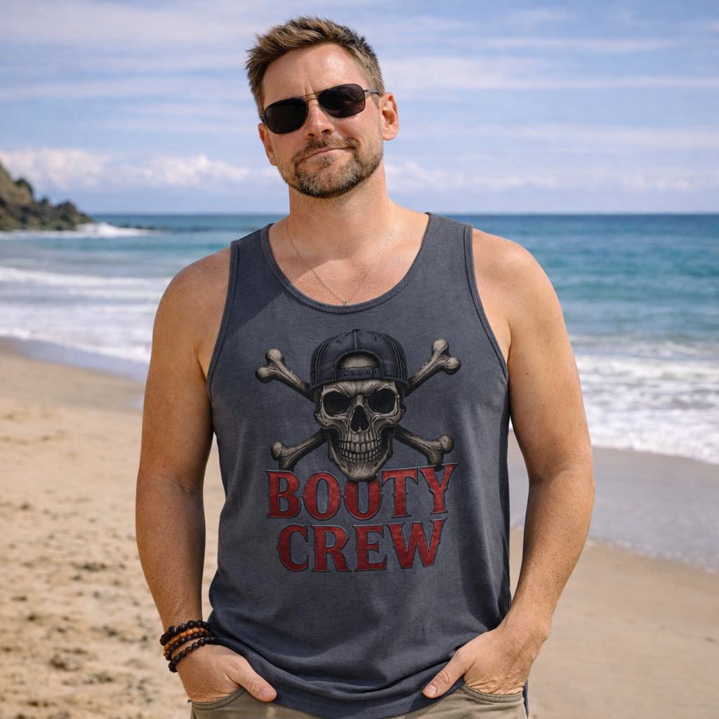 BootyCrew Garment-Dyed Tank | Skull & Crossbones Design | Basic Cotton