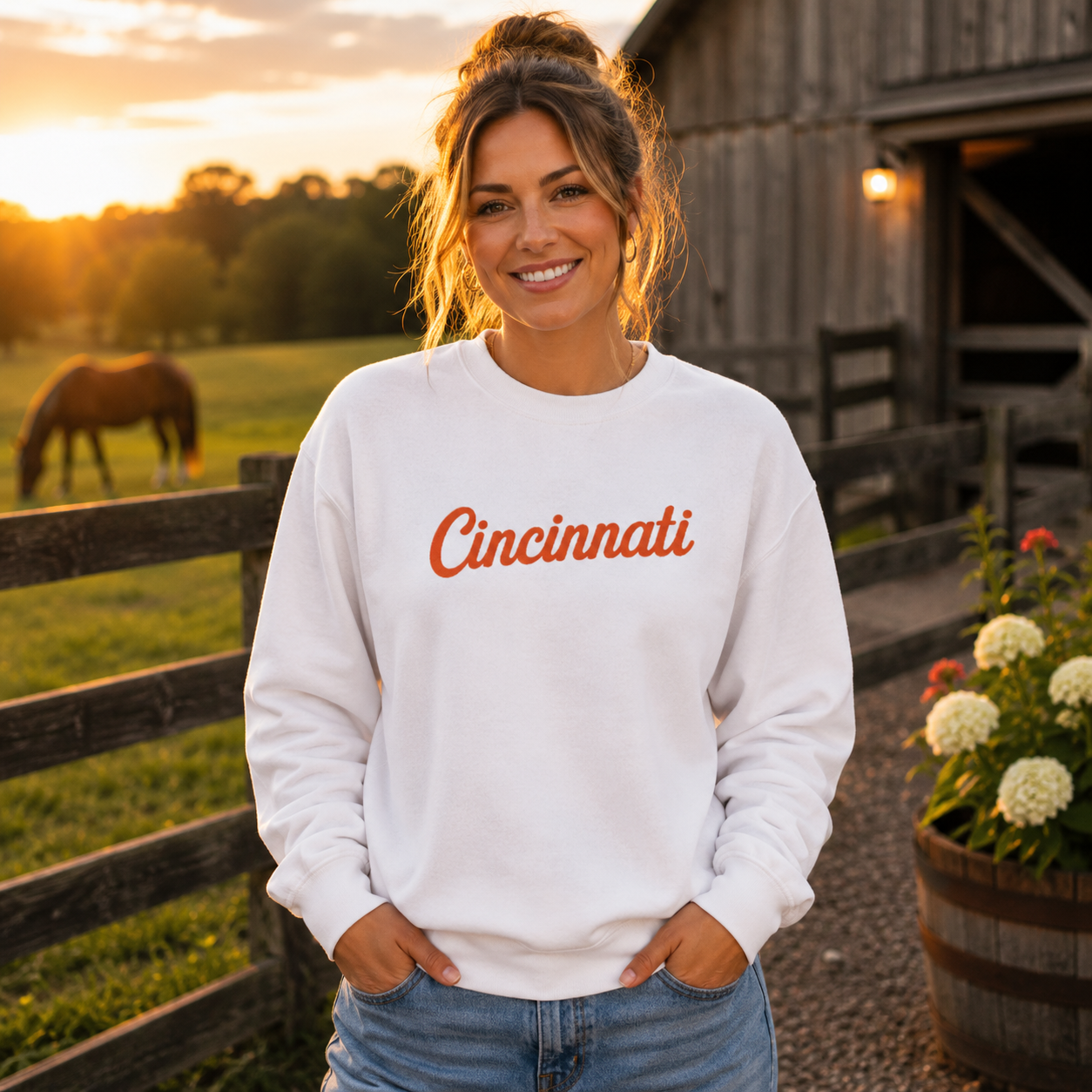 Cincinnati Streetwear Sweatshirt | Neon Script Crew | Premium Unisex