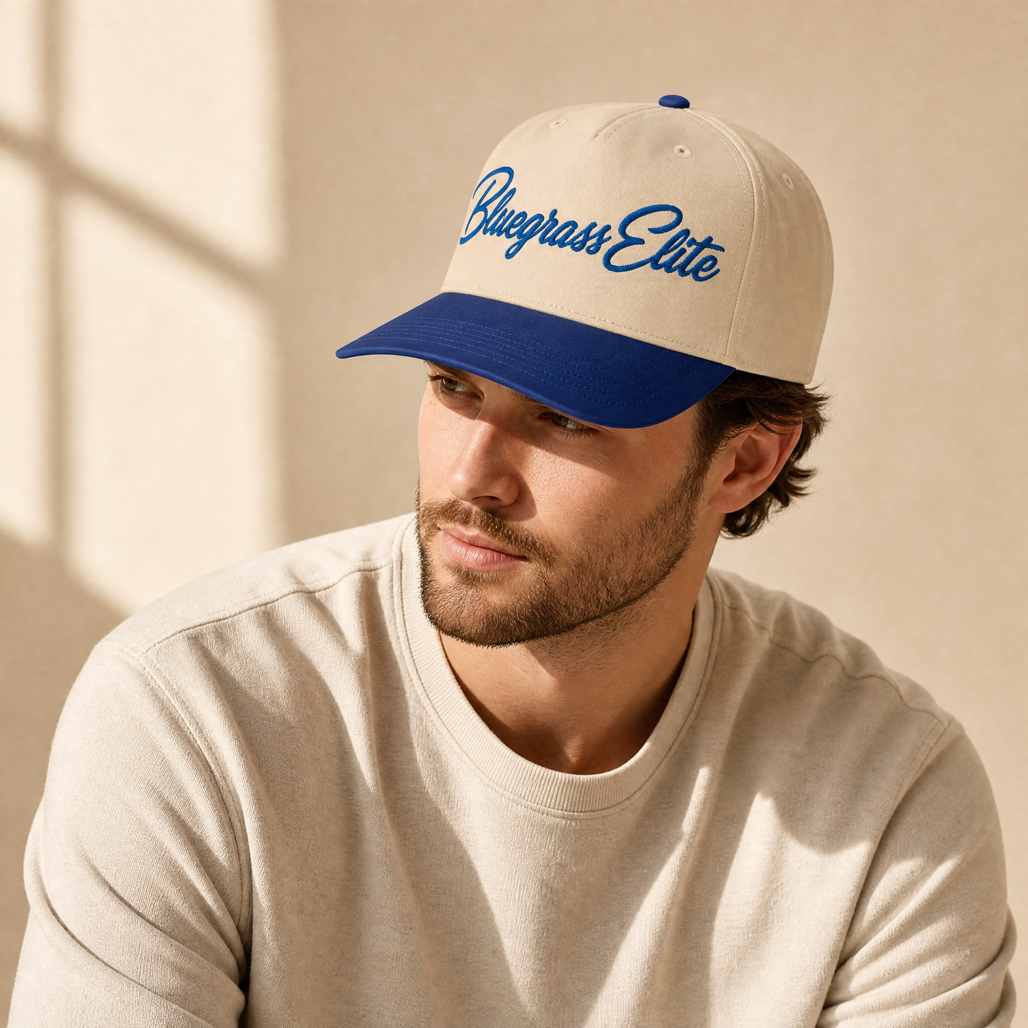 Bluegrass Elite Script 5-Panel Cap | Classic Blue Cursive Hat