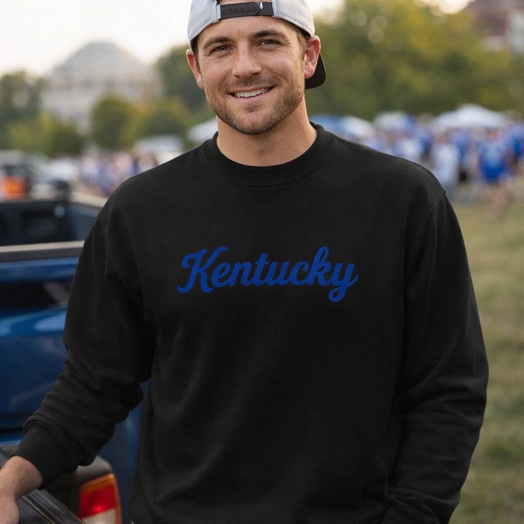 Kentucky Sweatshirt | Premium Blue Script Crewneck | Unisex Fleece