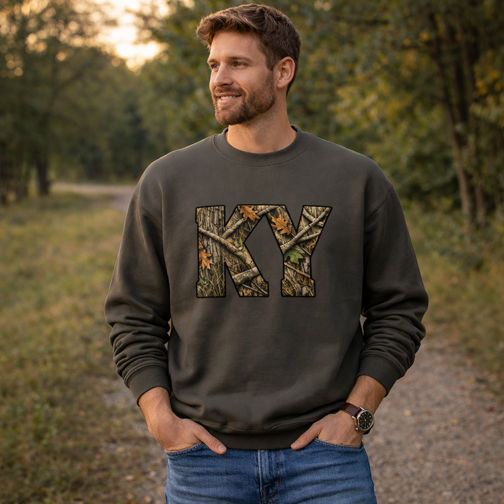 KY Camo Sweatshirt | Mossy Oak Word Art | Outdoor Style