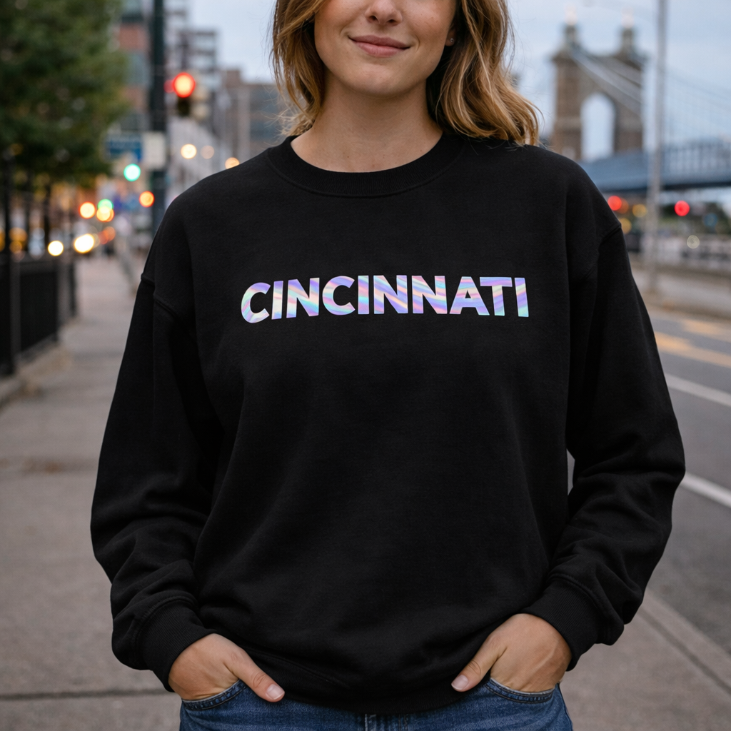 Cincinnati Sweatshirt | Neon Iridescent City Design | Unisex Classic Fit