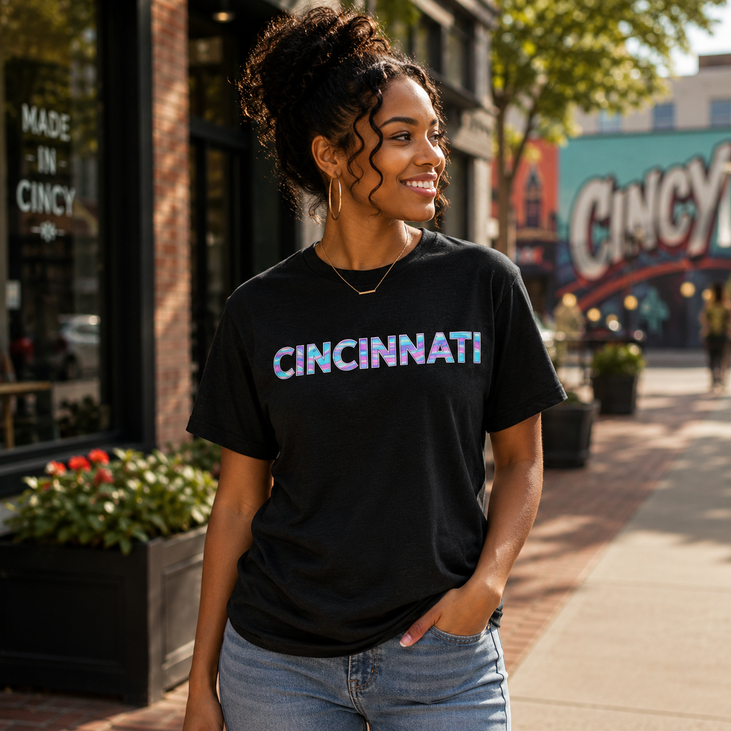 Cincinnati T-Shirt | Neon Iridescent City Design | Elite Tri-Blend