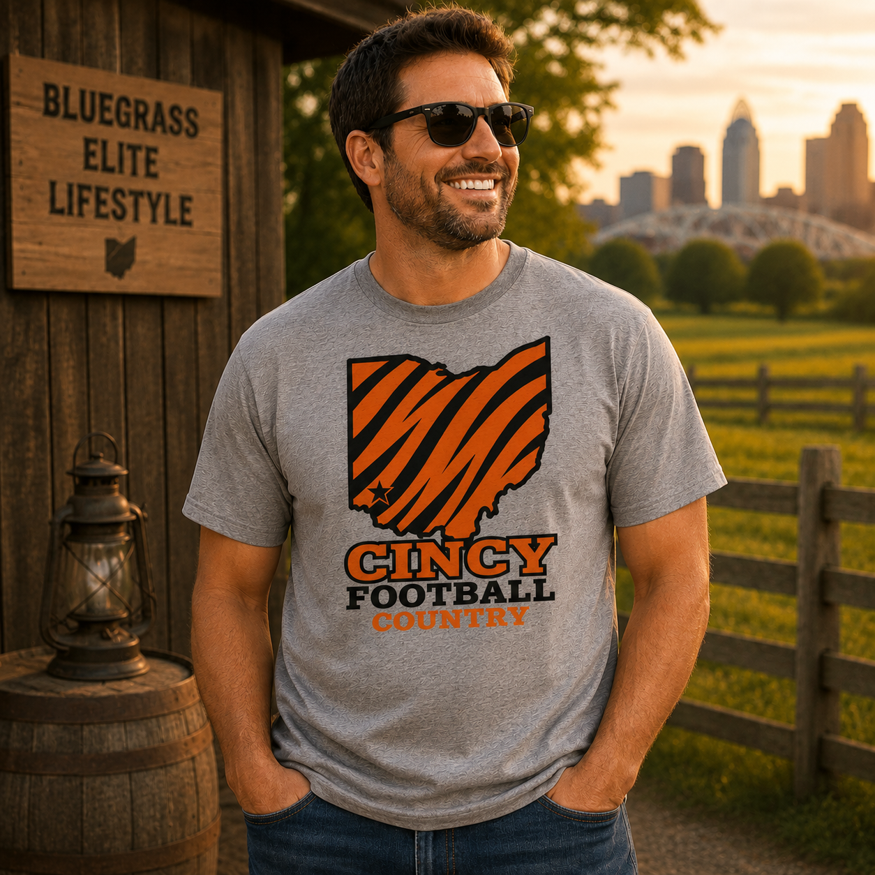 Cincy Football Shirt | Ohio Map Stripe Design | Elite Tri-Blend