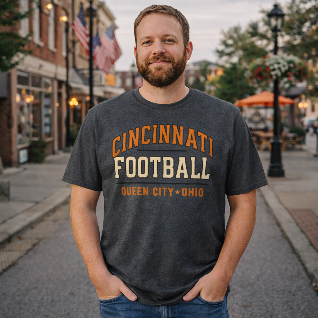 Cincinnati Football Arch Text Tee | Vintage Collegiate | Basic Cotton