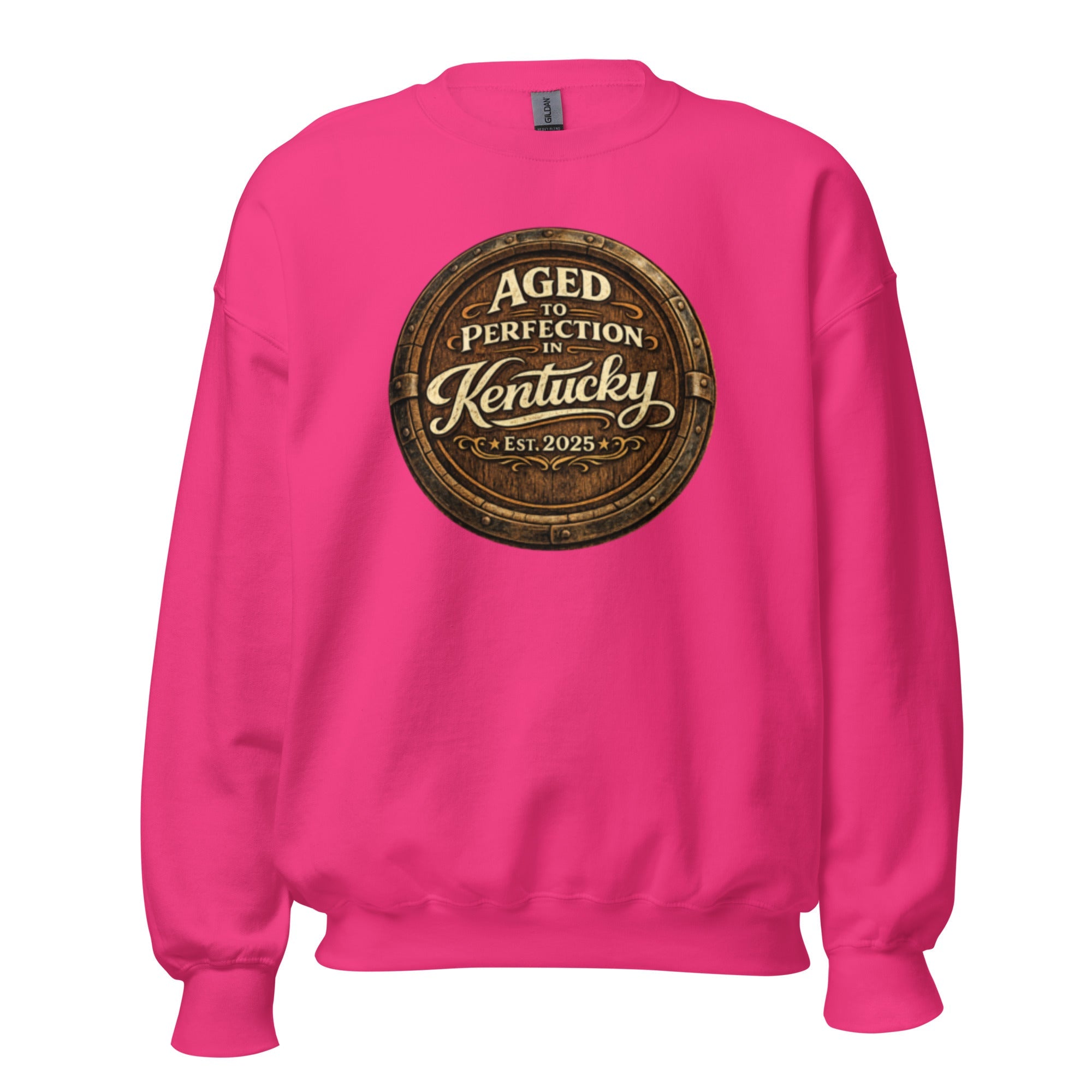 Aged to Perfection in Kentucky Sweatshirt | Barrel - End Emblem Design | Unisex Pullover - Bluegrass Elite Apparel LLC