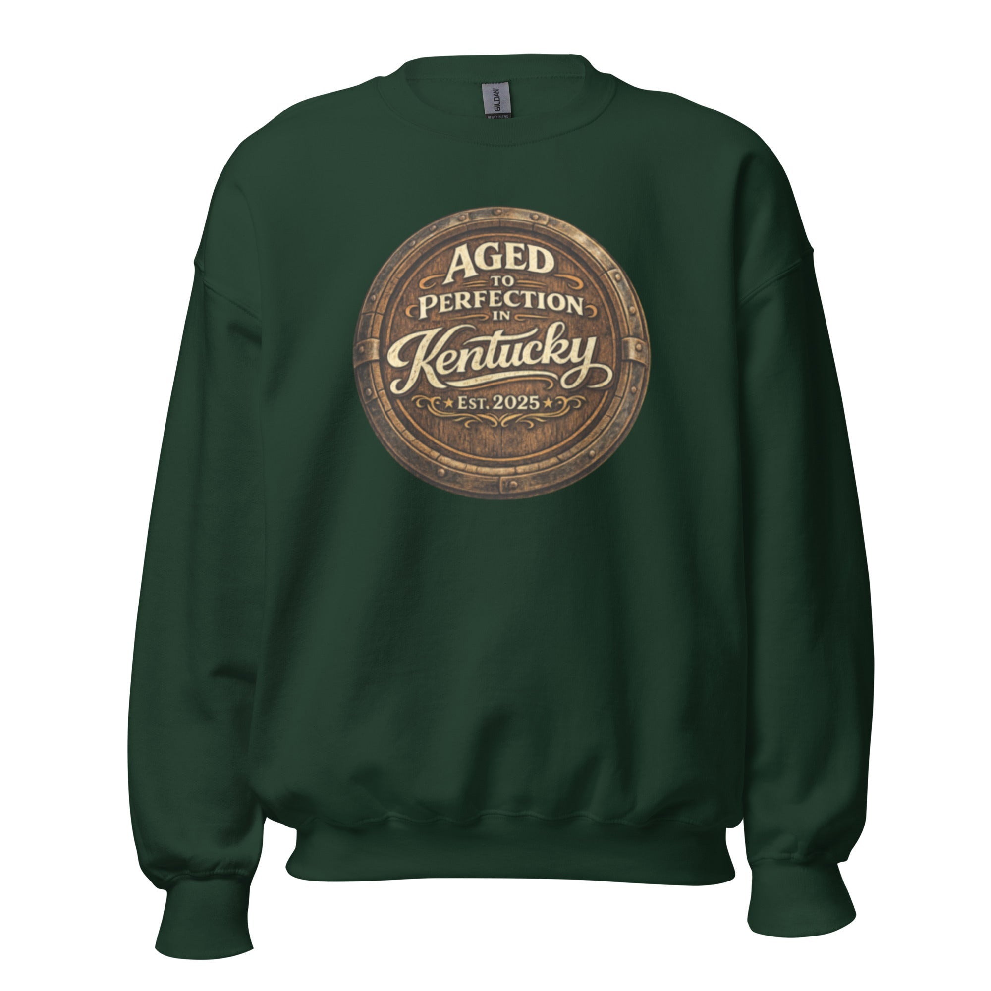Aged to Perfection in Kentucky Sweatshirt | Barrel - End Emblem Design | Unisex Pullover - Bluegrass Elite Apparel LLC