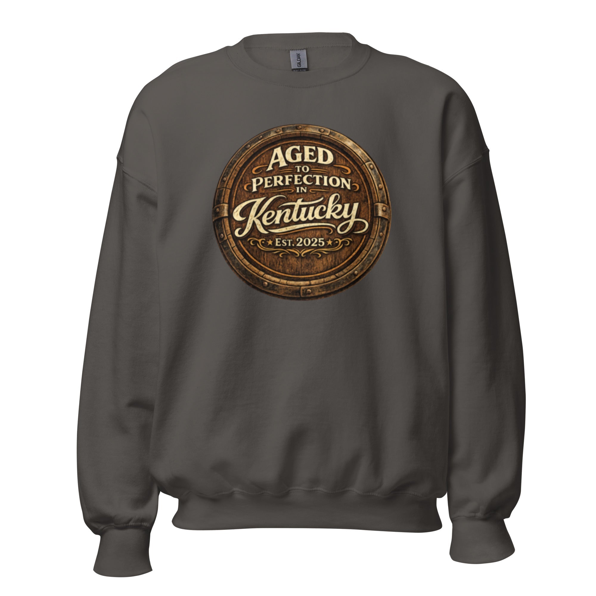 Aged to Perfection in Kentucky Sweatshirt | Barrel - End Emblem Design | Unisex Pullover - Bluegrass Elite Apparel LLC