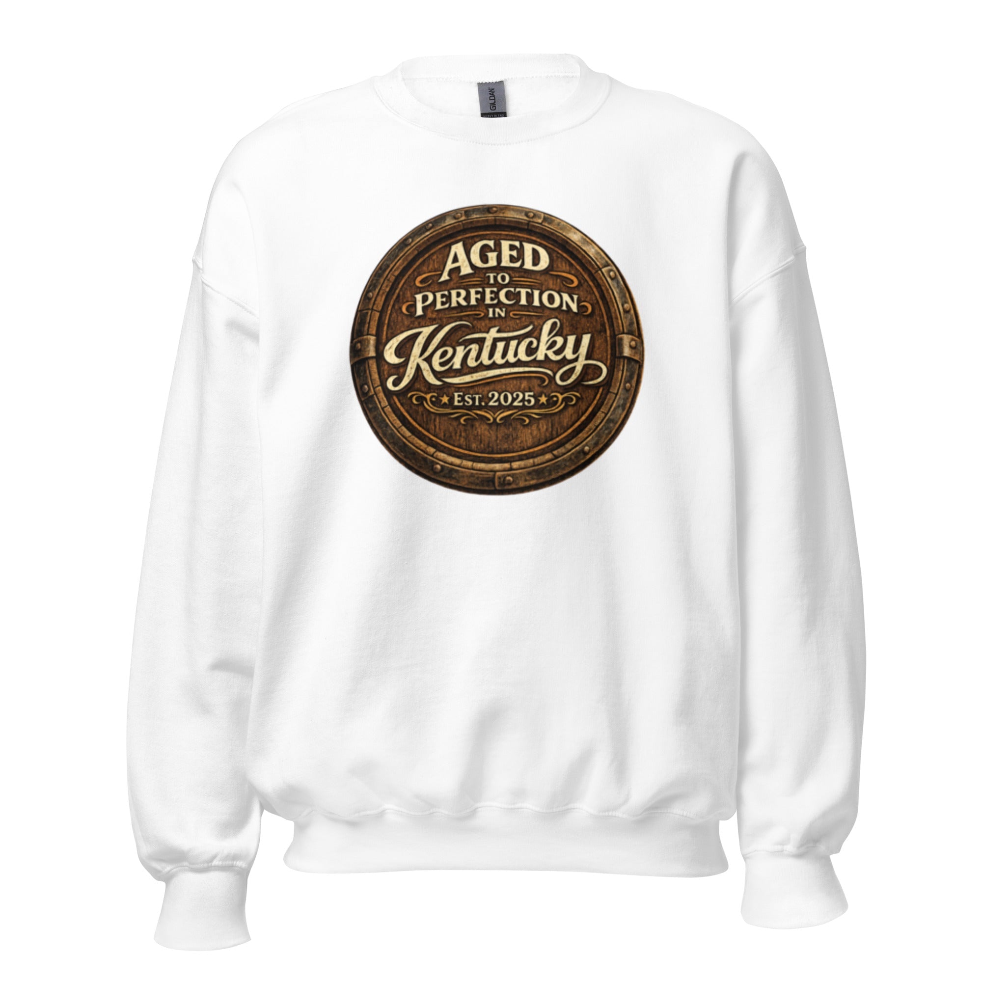 Aged to Perfection in Kentucky Sweatshirt | Barrel - End Emblem Design | Unisex Pullover - Bluegrass Elite Apparel LLC