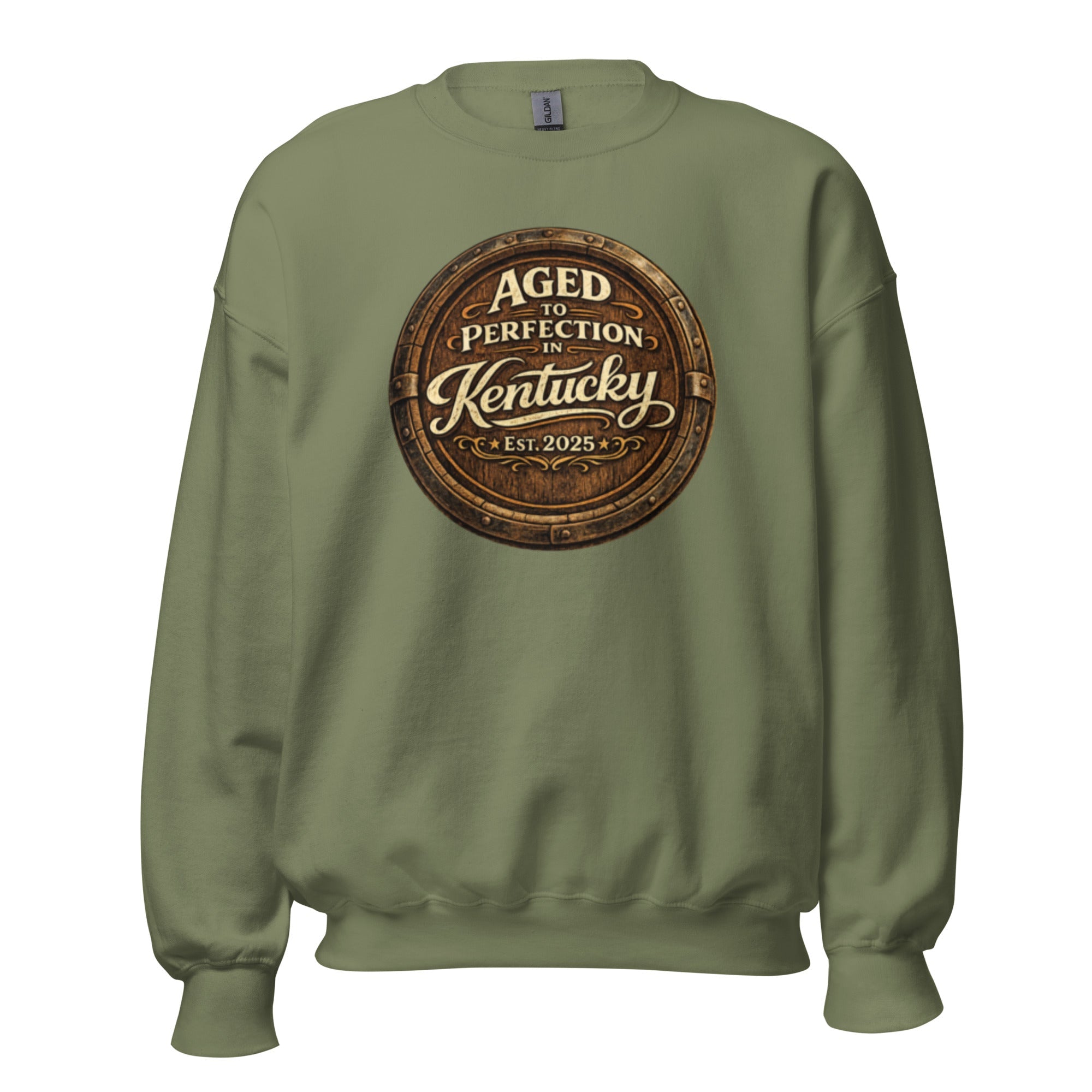 Aged to Perfection in Kentucky Sweatshirt | Barrel - End Emblem Design | Unisex Pullover - Bluegrass Elite Apparel LLC
