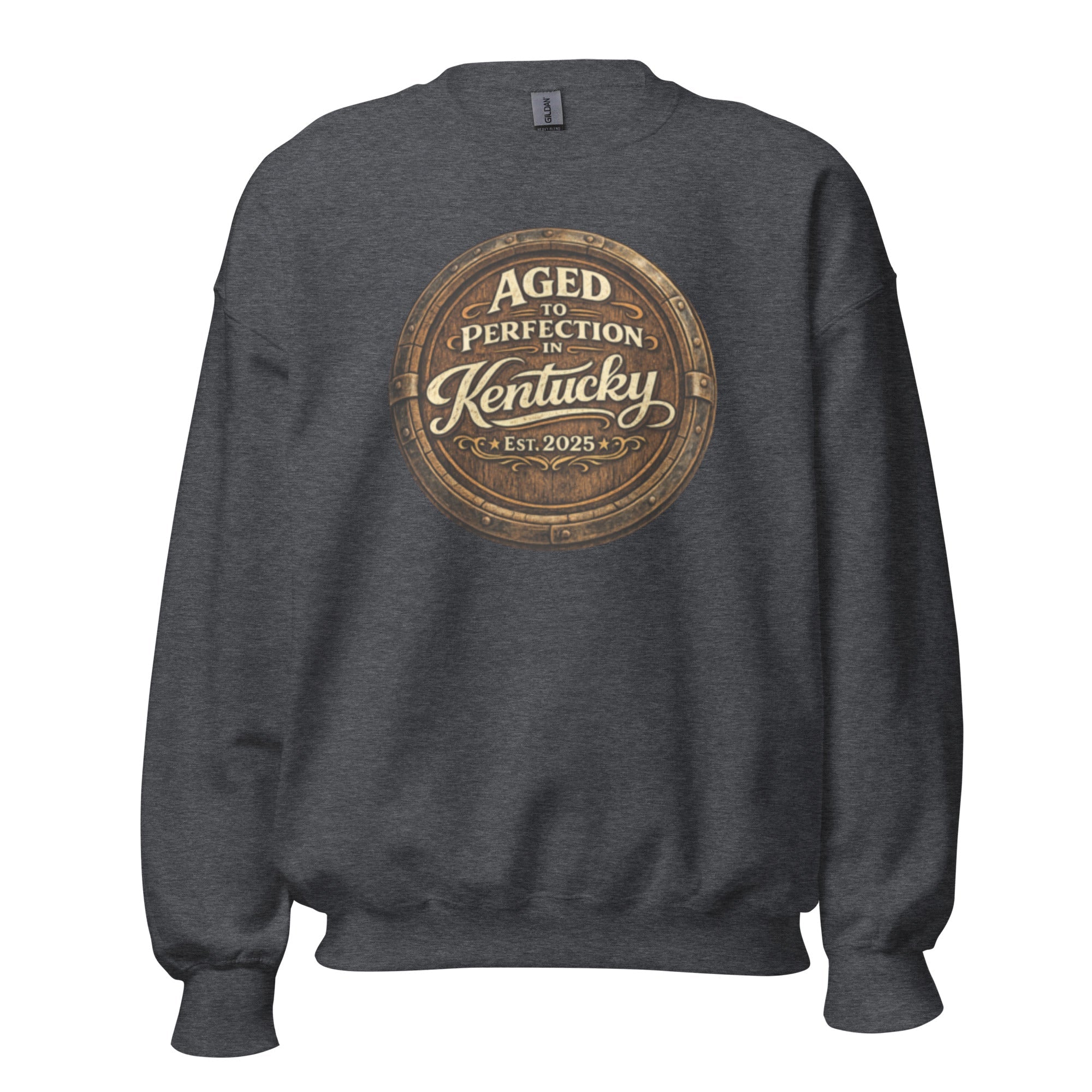 Aged to Perfection in Kentucky Sweatshirt | Barrel - End Emblem Design | Unisex Pullover - Bluegrass Elite Apparel LLC