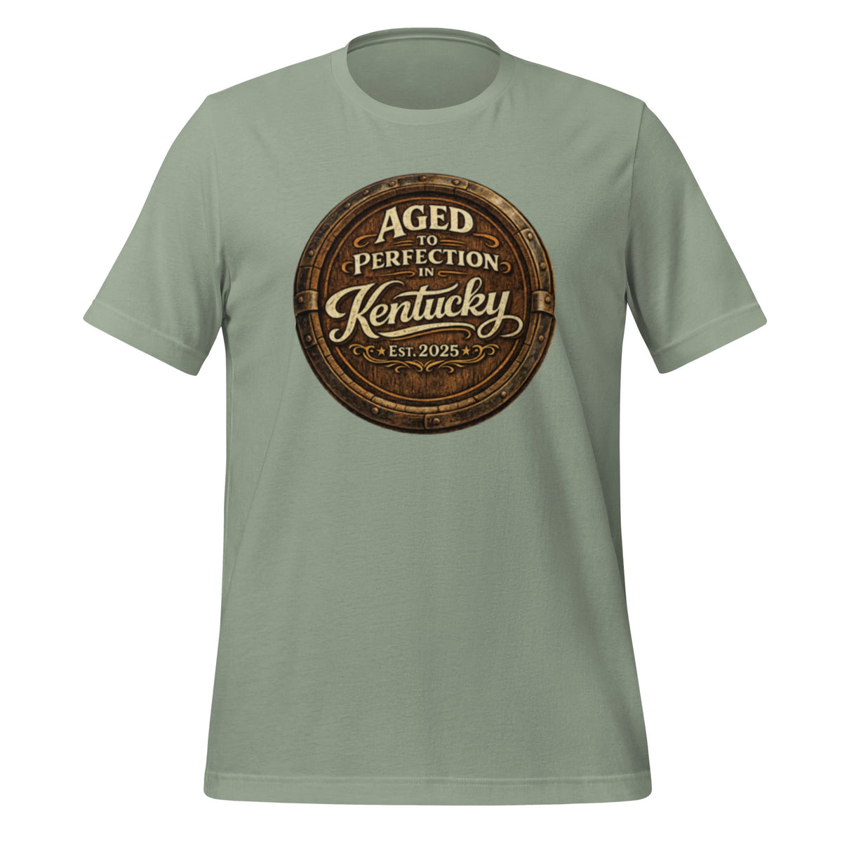 Aged to Perfection in Kentucky T-Shirt | Barrel - End Emblem Design | Classic Cotton - Bluegrass Elite Apparel LLC
