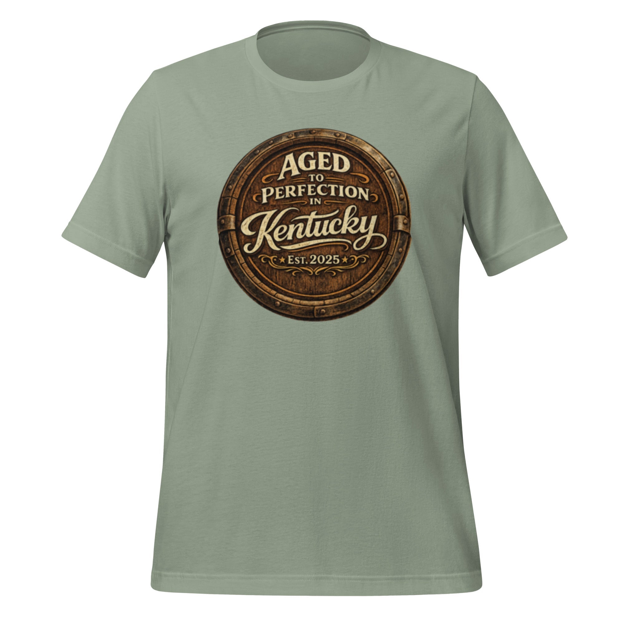 Aged to Perfection in Kentucky T-Shirt | Barrel - End Emblem Design | Classic Cotton - Bluegrass Elite Apparel LLC