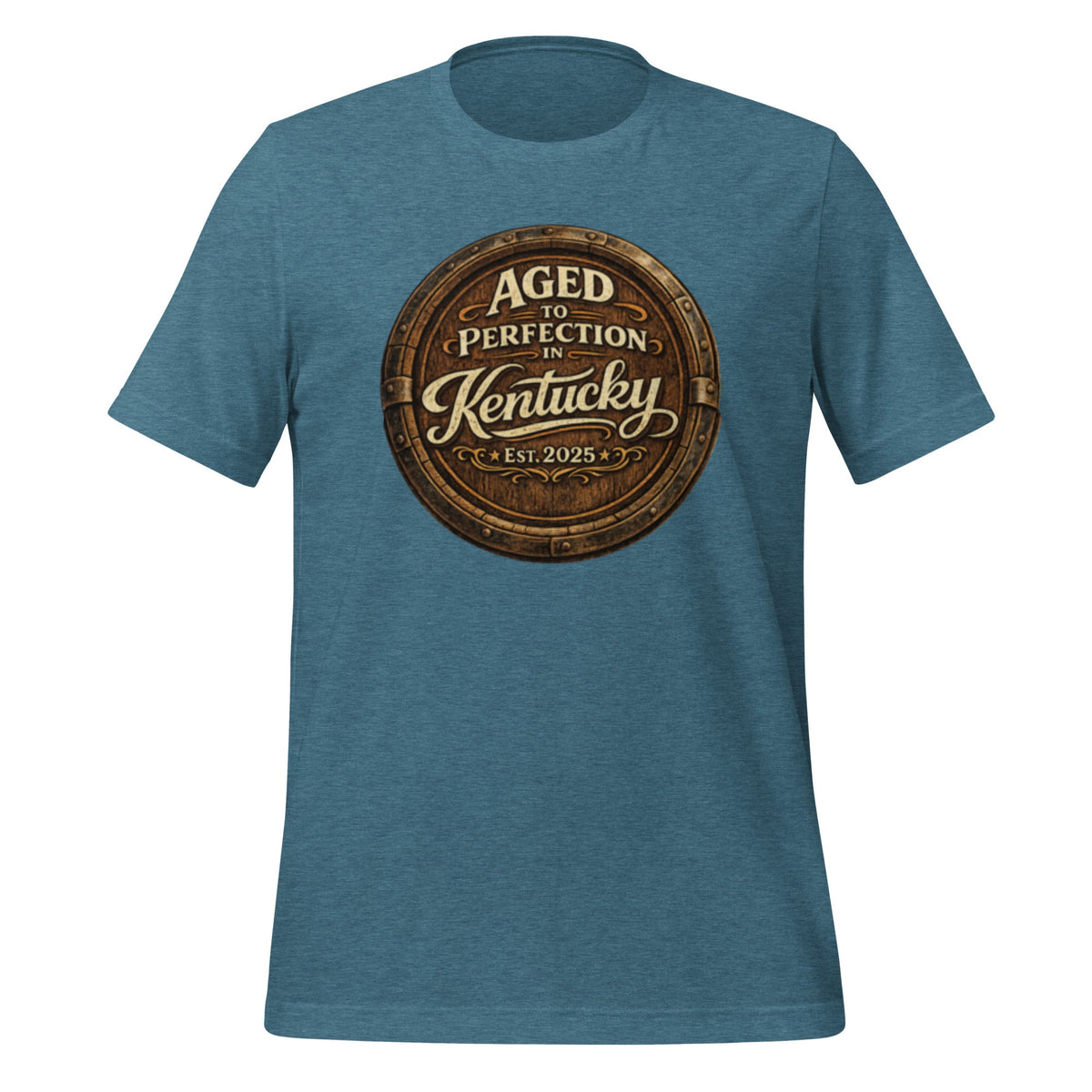 Aged to Perfection in Kentucky T-Shirt | Barrel - End Emblem Design | Classic Cotton - Bluegrass Elite Apparel LLC