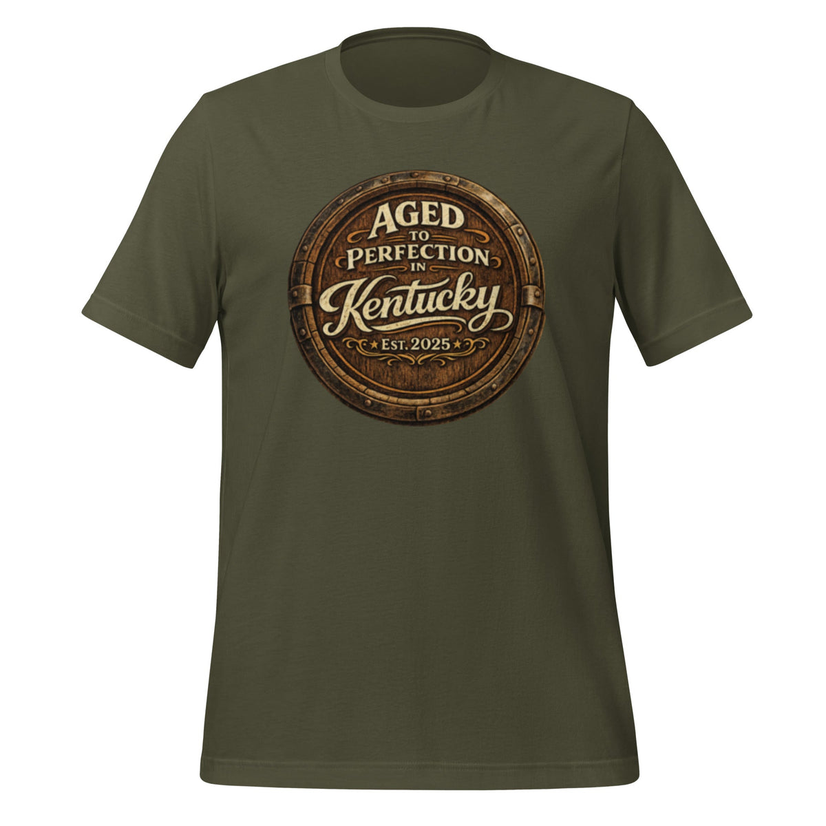 Aged to Perfection in Kentucky T-Shirt | Barrel - End Emblem Design | Classic Cotton - Bluegrass Elite Apparel LLC