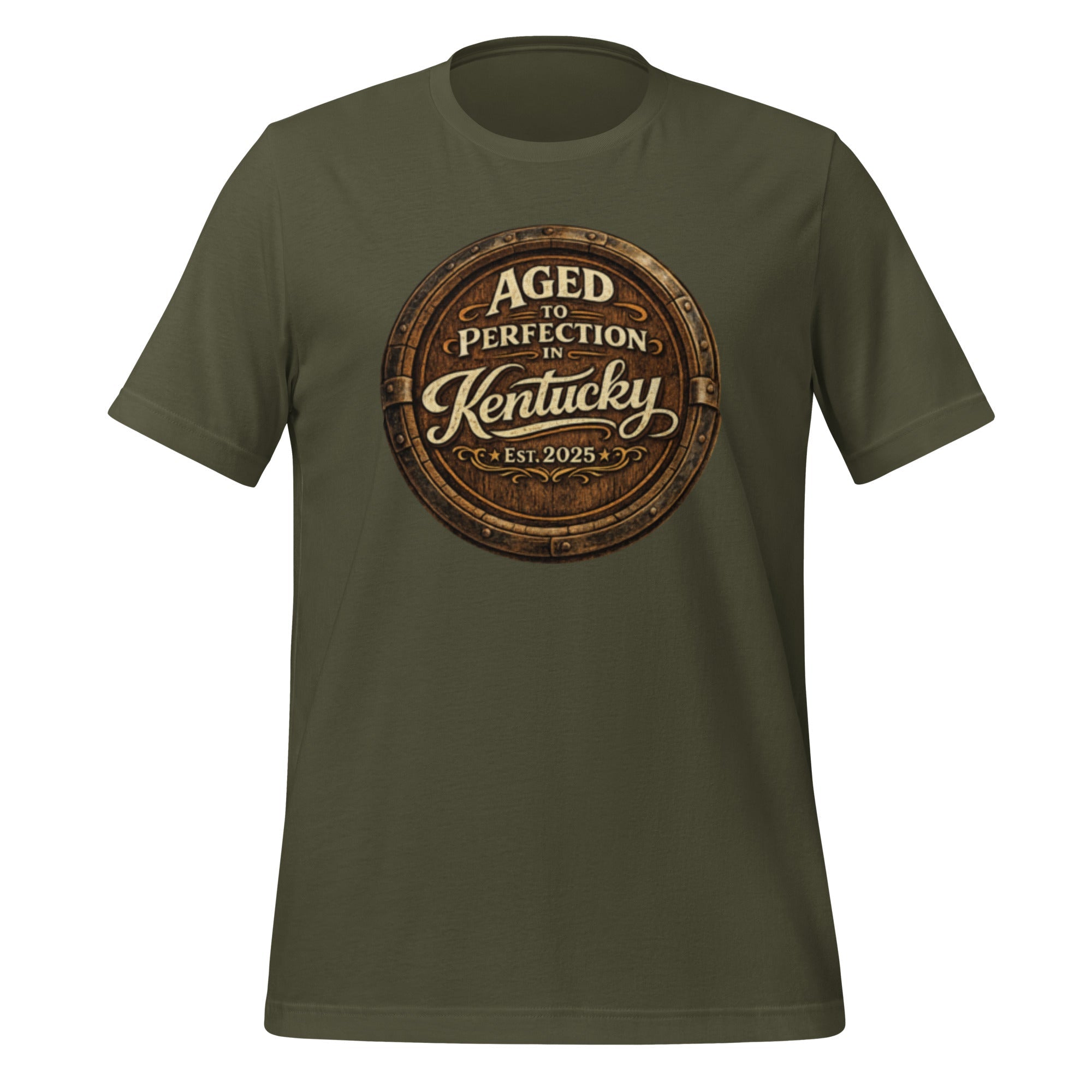 Aged to Perfection in Kentucky T-Shirt | Barrel - End Emblem Design | Classic Cotton - Bluegrass Elite Apparel LLC