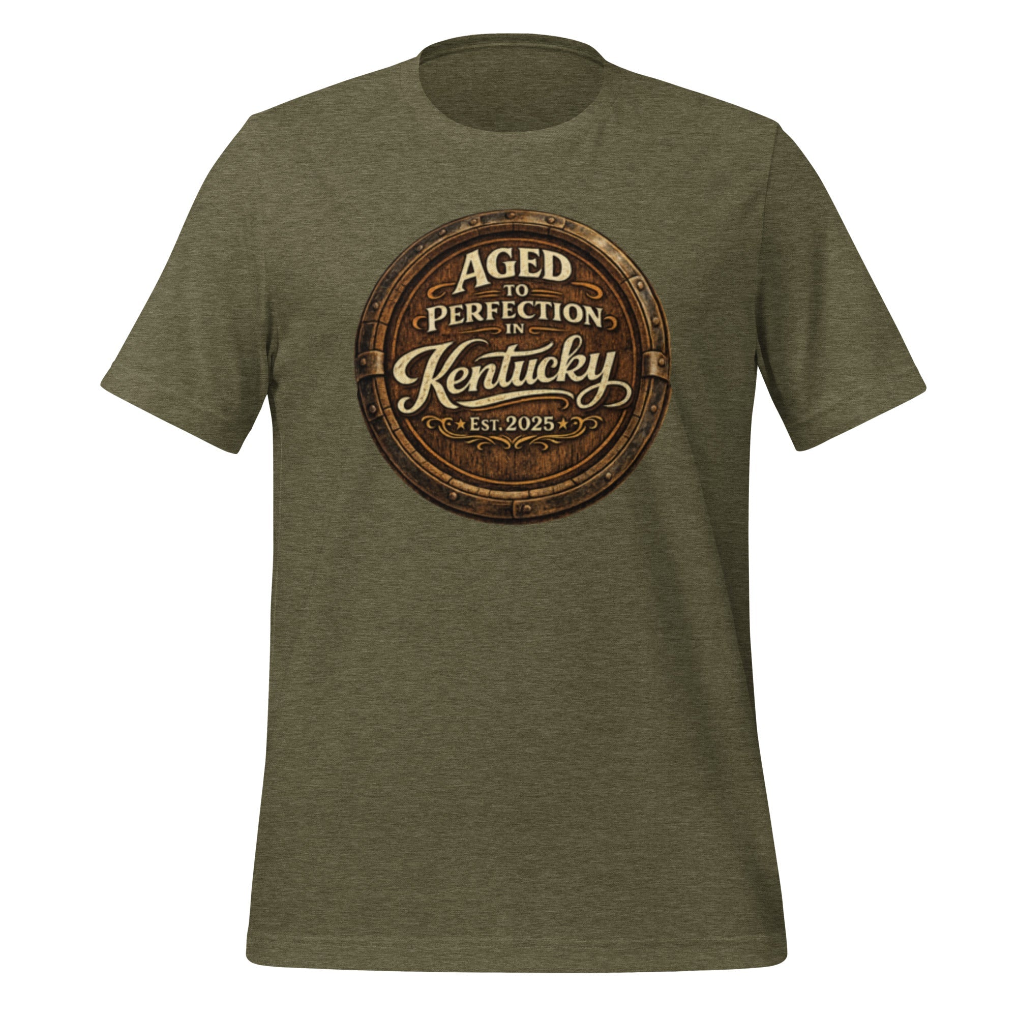 Aged to Perfection in Kentucky T-Shirt | Barrel - End Emblem Design | Classic Cotton - Bluegrass Elite Apparel LLC