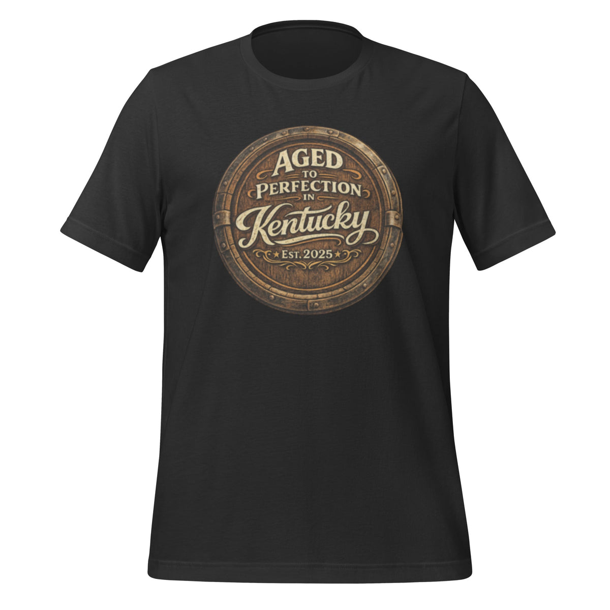 Aged to Perfection in Kentucky T-Shirt | Barrel - End Emblem Design | Classic Cotton - Bluegrass Elite Apparel LLC