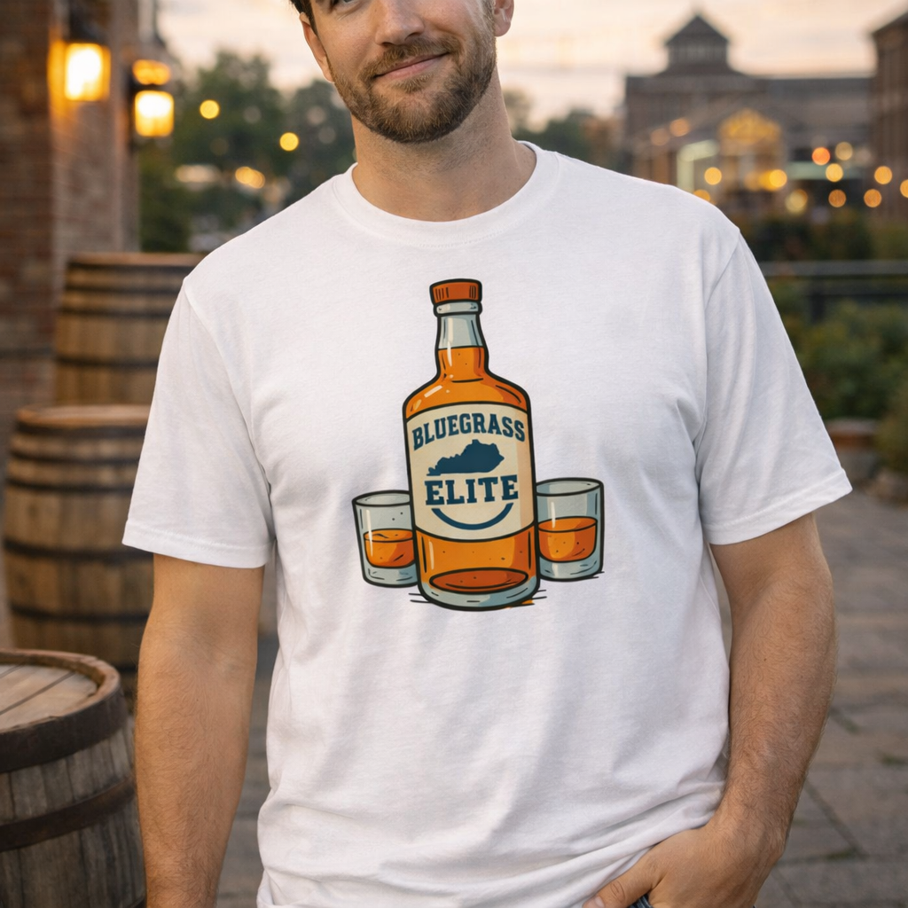 Bluegrass Elite Bourbon Bottle T-Shirt | Kentucky Whiskey Pride | Classic Cotton