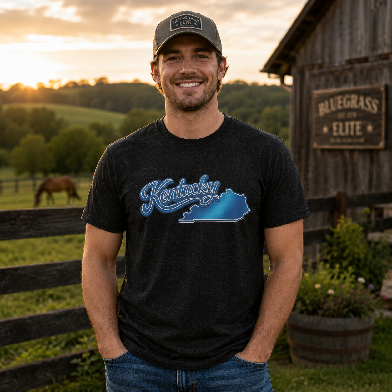 Kentucky T-Shirt | Script State Outline Design | Classic