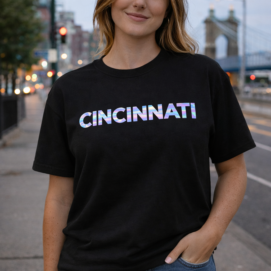 Cincinnati T-Shirt | Neon Iridescent City Design | Elite Tri-Blend