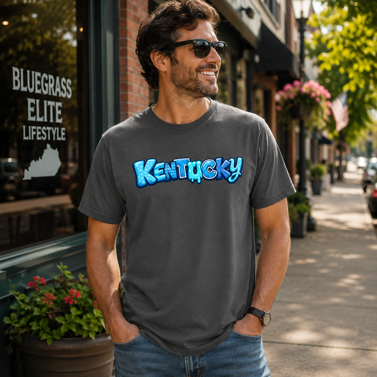 Kentucky Graphic T-Shirt | Playful Blue Design | Classic Cotton