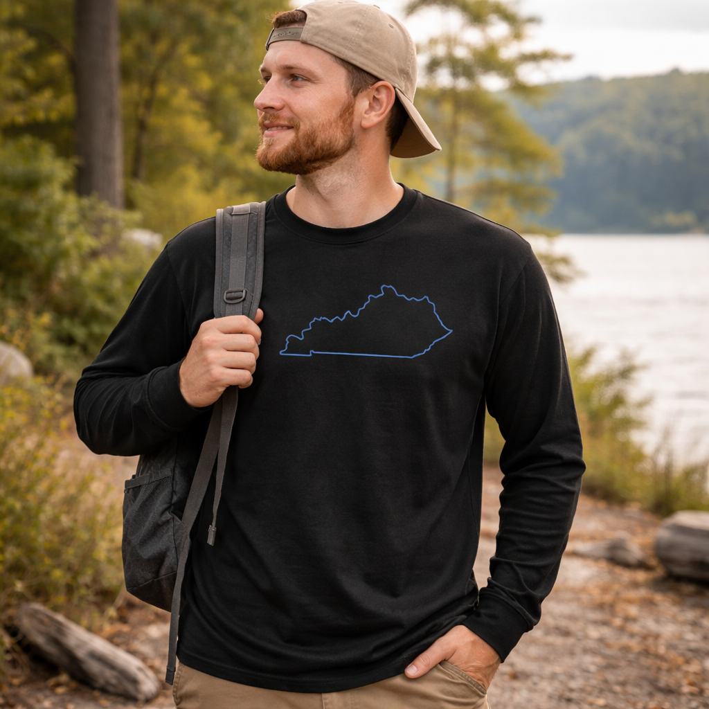 Kentucky State Outline Heavyweight Long Sleeve Shirt | Garment-Dyed Comfort | Unisex