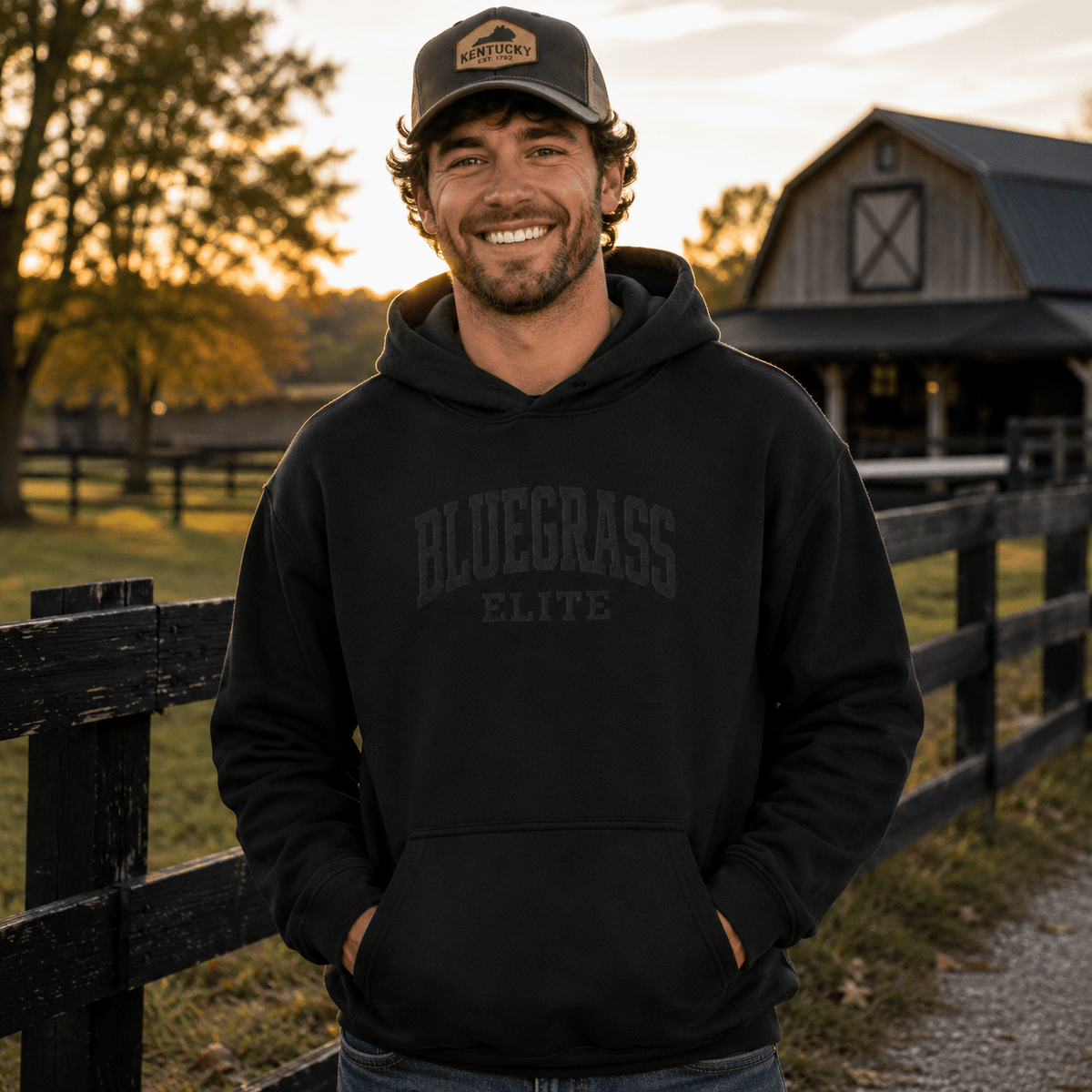 Blackout Bluegrass Elite Embroidered Hoodie | Vintage Athletic Pullover - Bluegrass Elite Apparel LLC