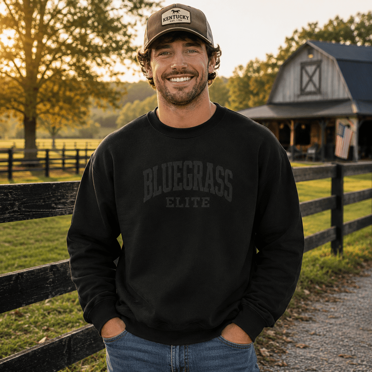 Blackout Bluegrass Elite Embroidered Sweatshirt | Vintage Athletic Crewneck - Bluegrass Elite Apparel LLC