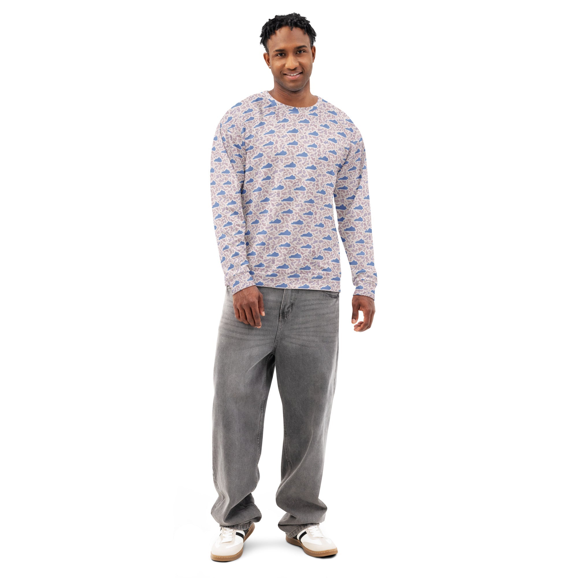 Blue Kentucky Outline Pattern Unisex Cotton Sweatshirt - Bluegrass Elite Apparel LLC