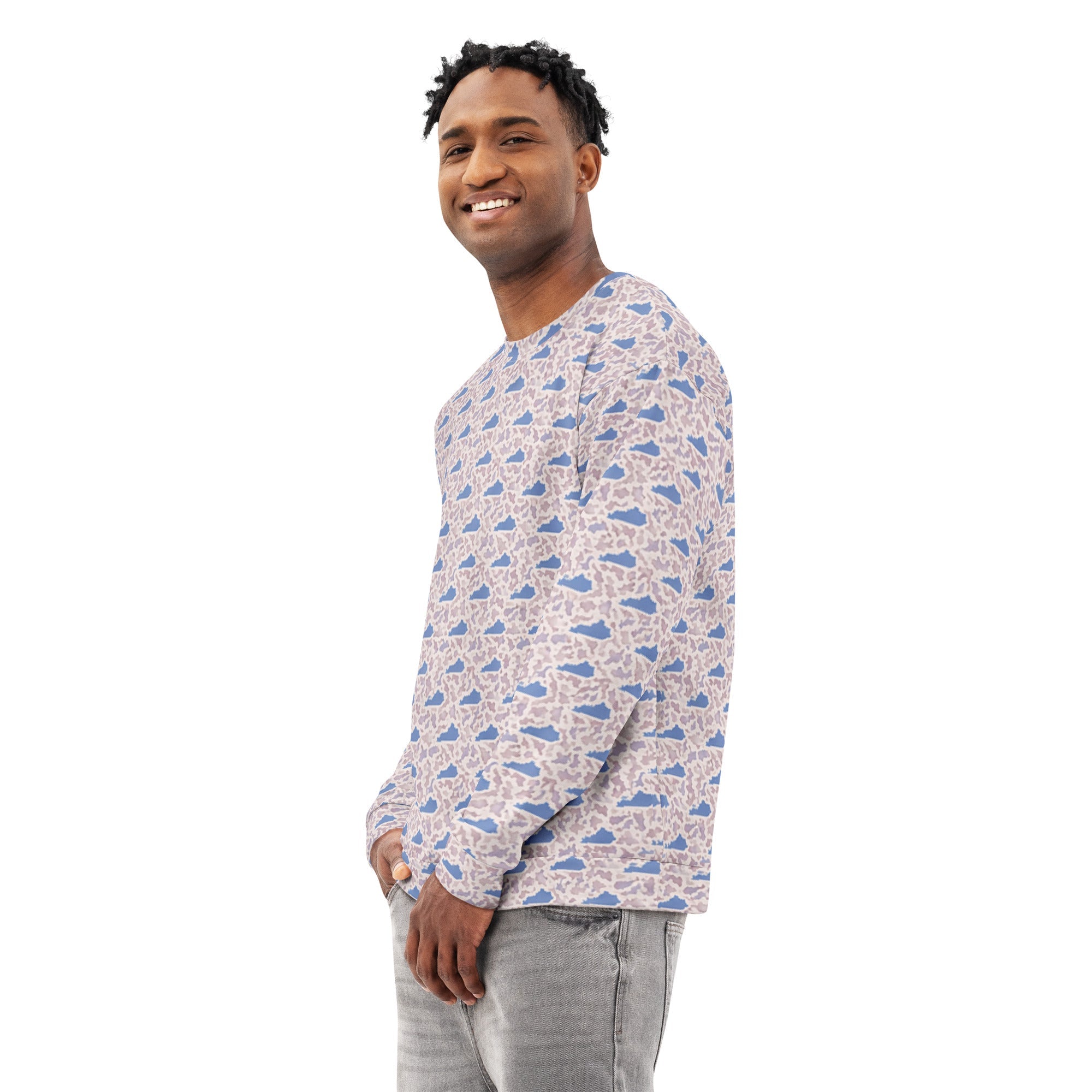 Blue Kentucky Outline Pattern Unisex Cotton Sweatshirt - Bluegrass Elite Apparel LLC