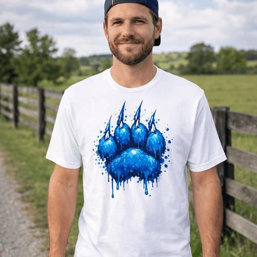 Blue Paint Cat Paw Graphic Tee | Drip Claw Design | Classic - Bluegrass Elite Apparel LLC