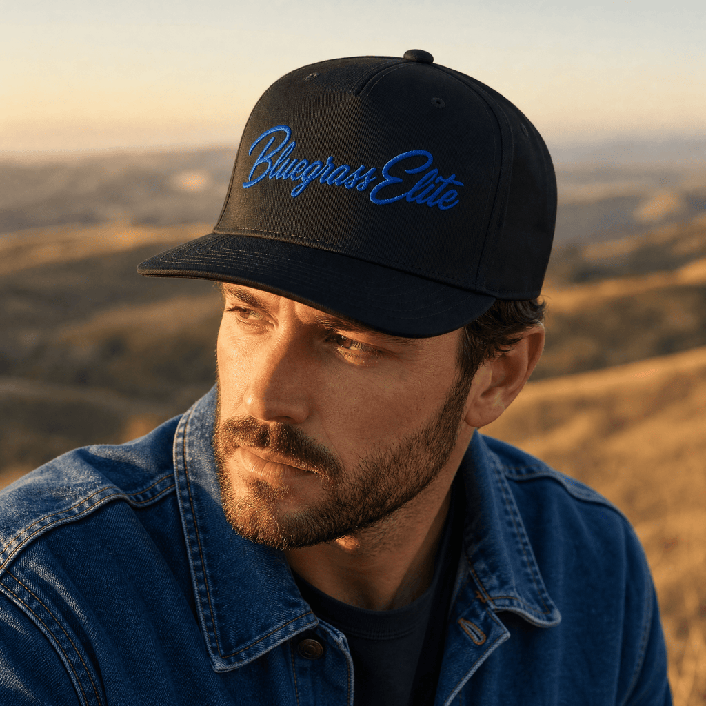 Bluegrass Elite 5 Panel Cap | 3D Cursive Embroidered Logo - Bluegrass Elite Apparel LLC