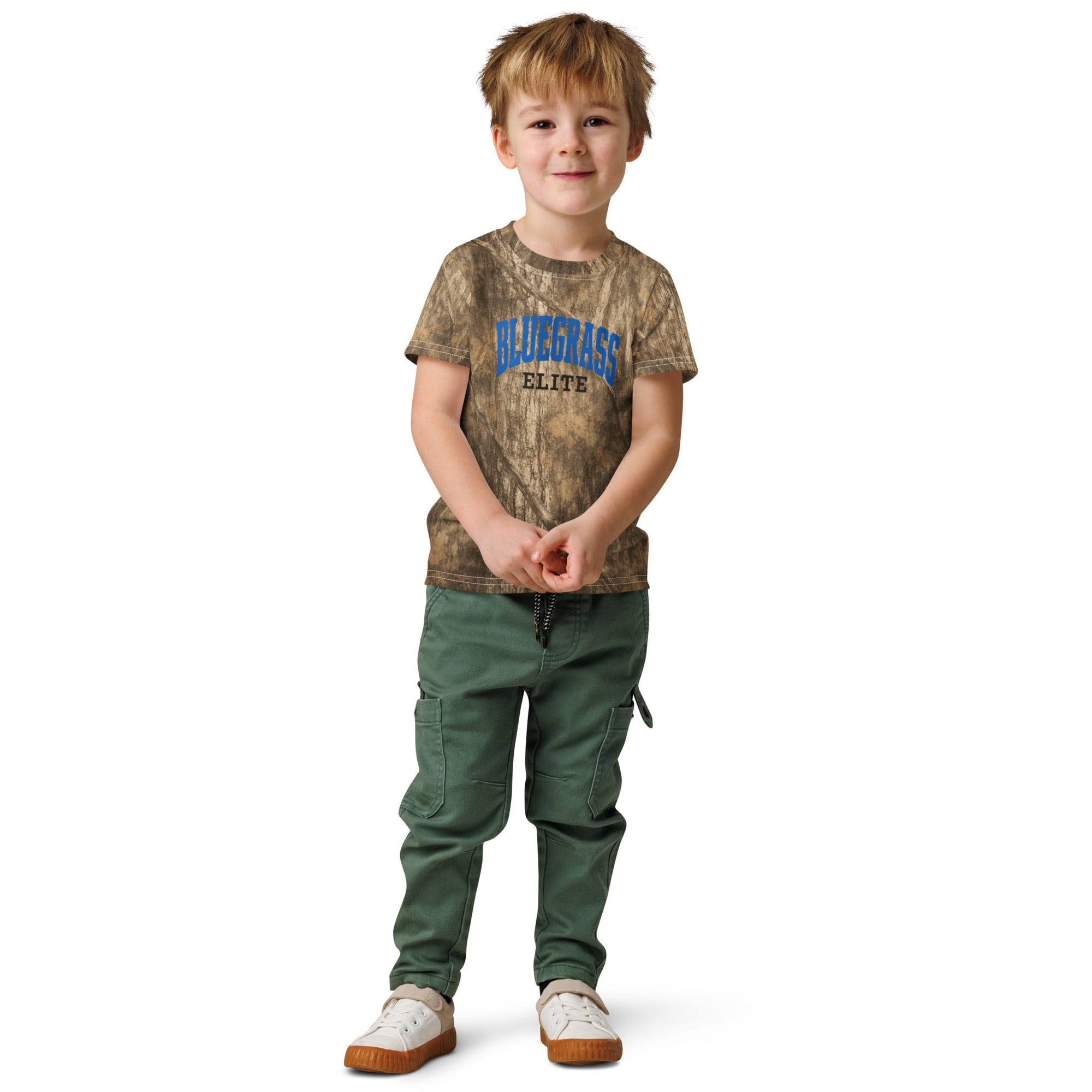 Bluegrass Elite Camo Kids T-Shirt | Heritage Script Design | Basic Cotton - Bluegrass Elite Apparel LLC