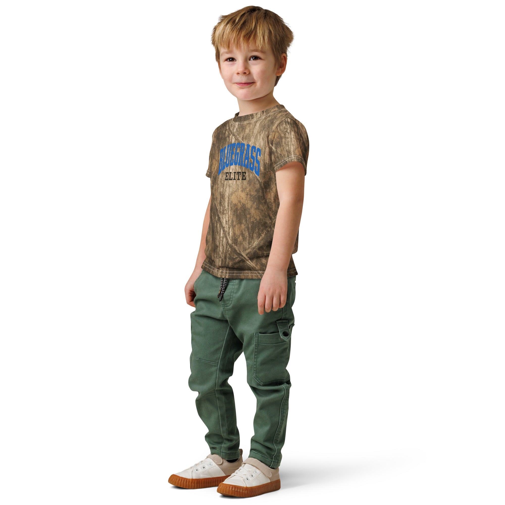 Bluegrass Elite Camo Kids T-Shirt | Heritage Script Design | Basic Cotton - Bluegrass Elite Apparel LLC