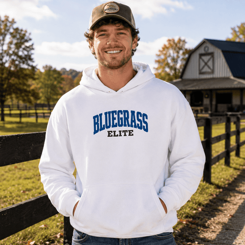 Bluegrass Elite Script Embroidered Hoodie | Vintage Athletic Pullover - Bluegrass Elite Apparel LLC