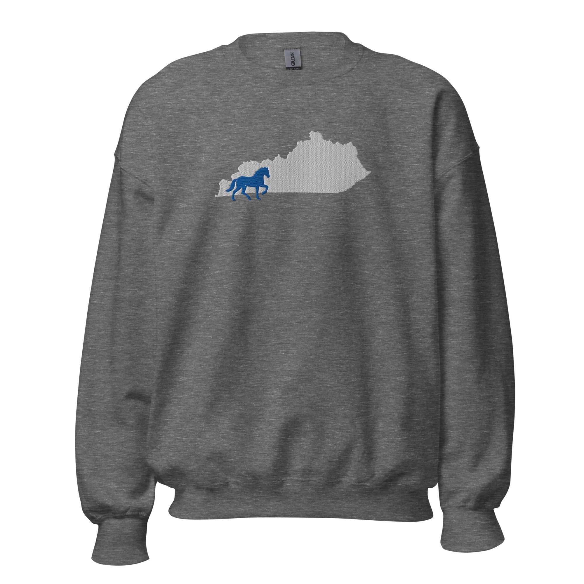 Bluegrass Outline Sweatshirt | Embroidered Horse & Kentucky Silhouette - Bluegrass Elite Apparel LLC