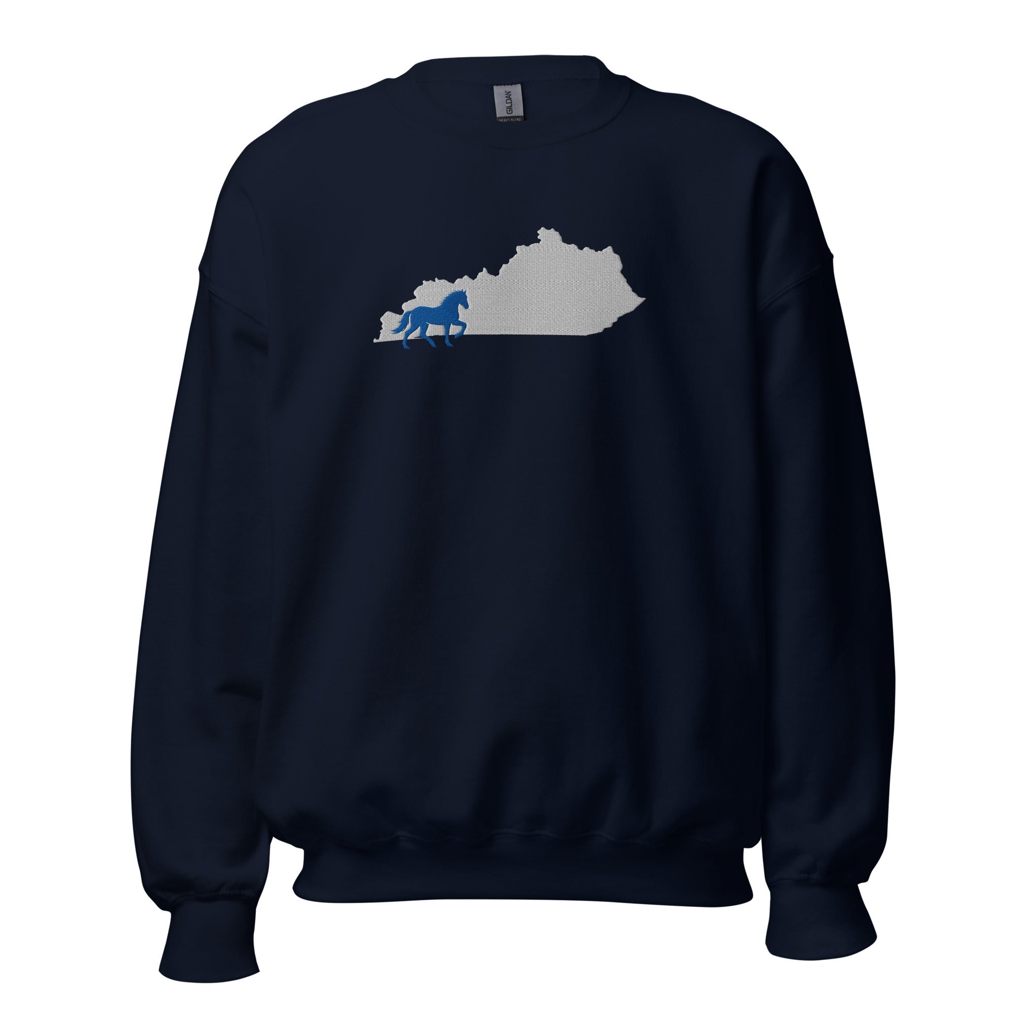 Bluegrass Outline Sweatshirt | Embroidered Horse & Kentucky Silhouette - Bluegrass Elite Apparel LLC