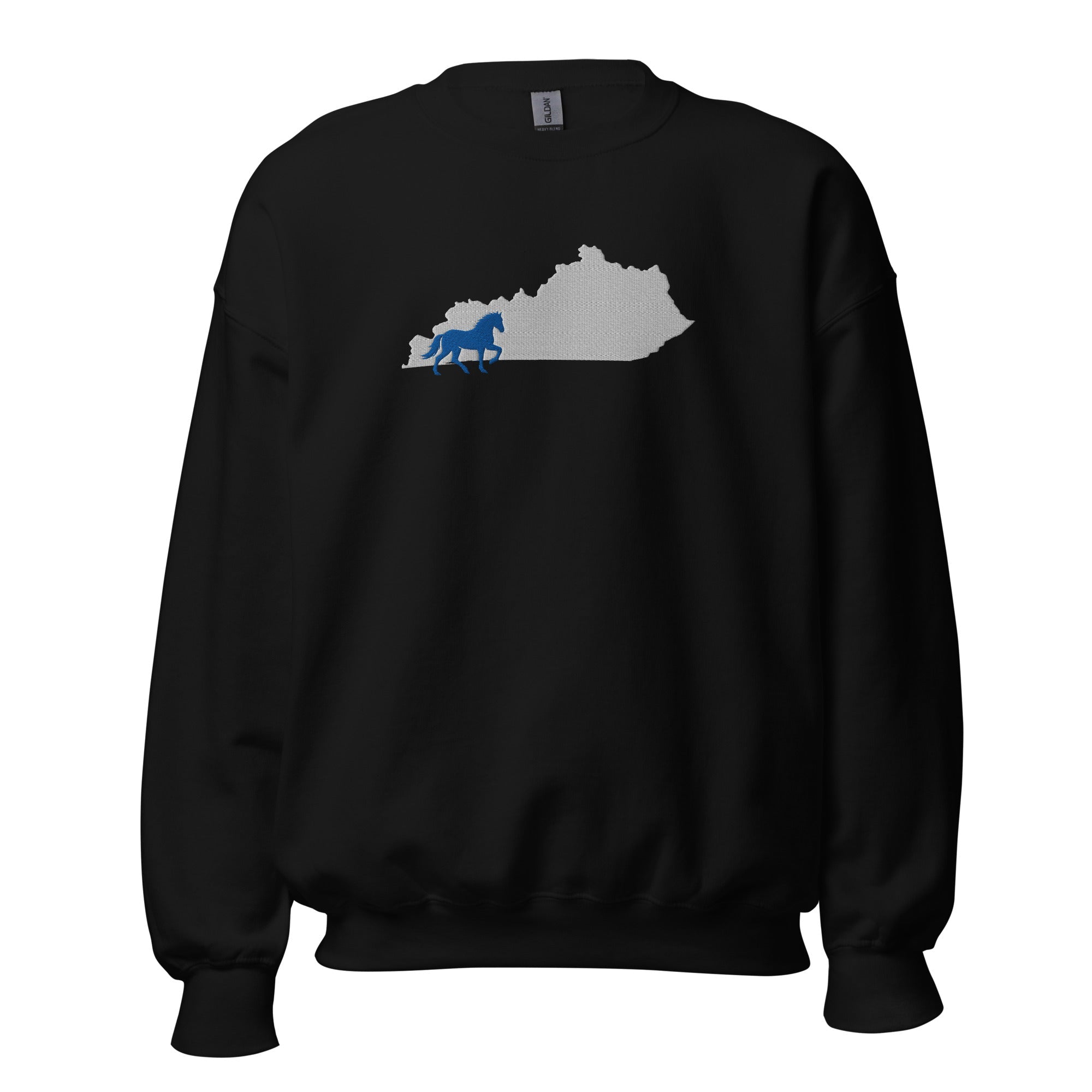 Bluegrass Outline Sweatshirt | Embroidered Horse & Kentucky Silhouette - Bluegrass Elite Apparel LLC