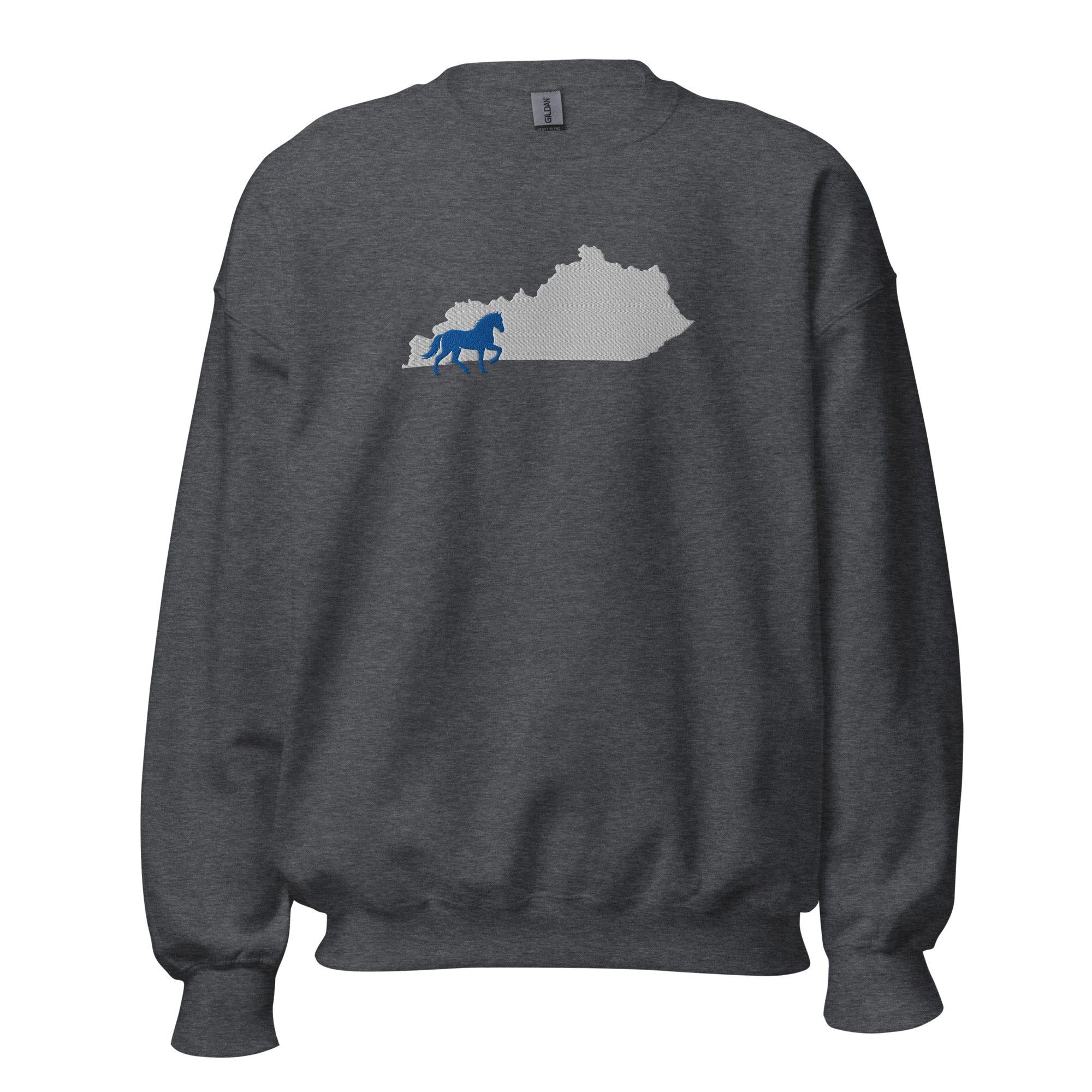 Bluegrass Outline Sweatshirt | Embroidered Horse & Kentucky Silhouette - Bluegrass Elite Apparel LLC