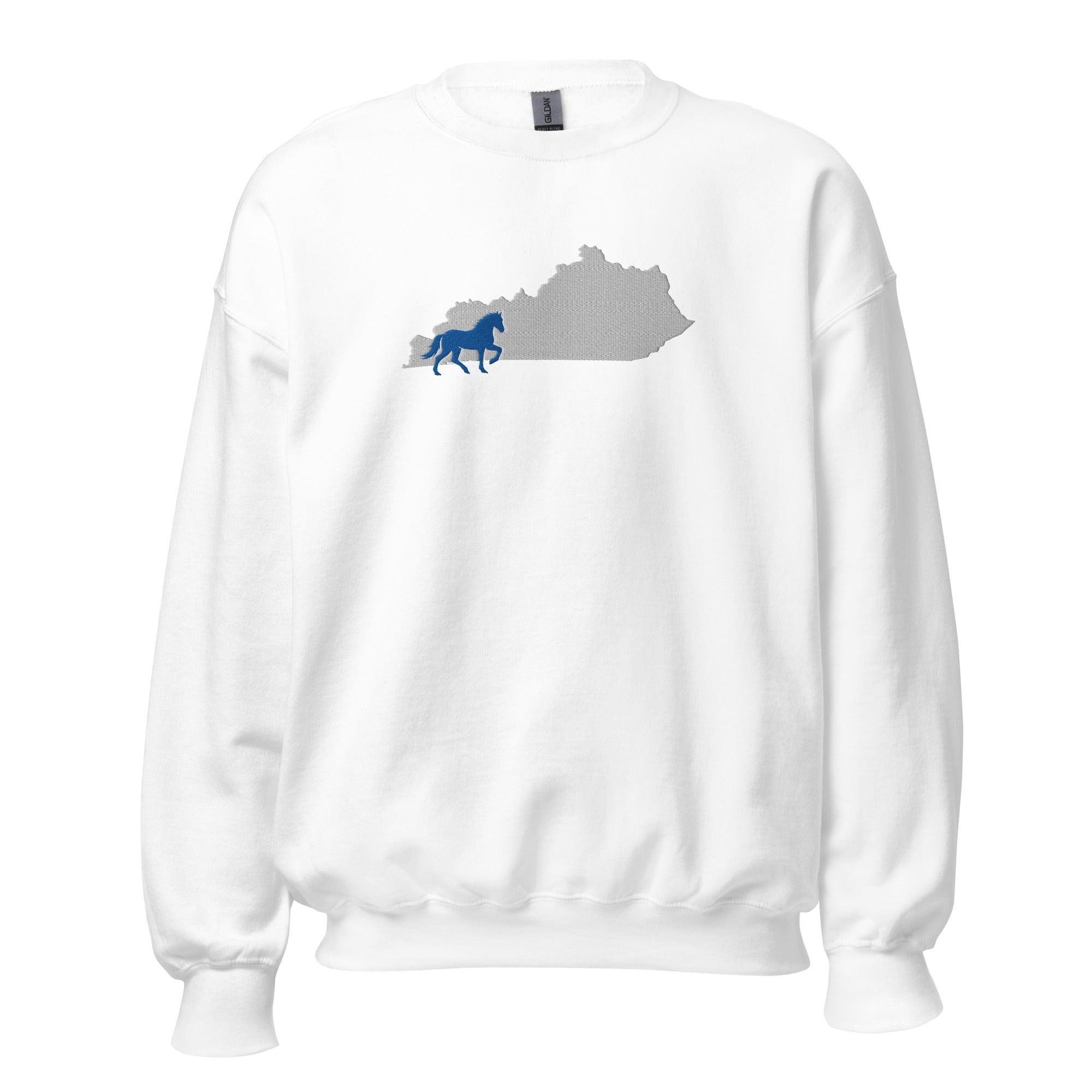 Bluegrass Outline Sweatshirt | Embroidered Horse & Kentucky Silhouette - Bluegrass Elite Apparel LLC