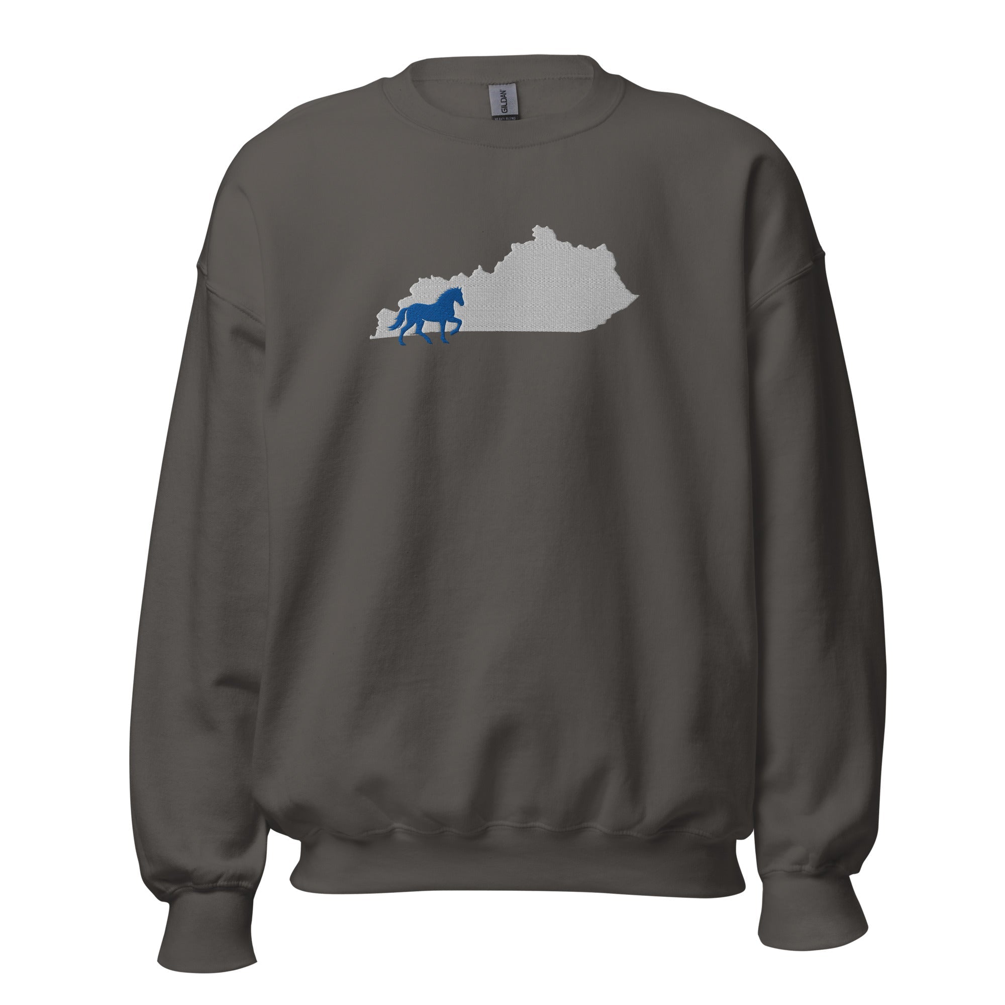 Bluegrass Outline Sweatshirt | Embroidered Horse & Kentucky Silhouette - Bluegrass Elite Apparel LLC