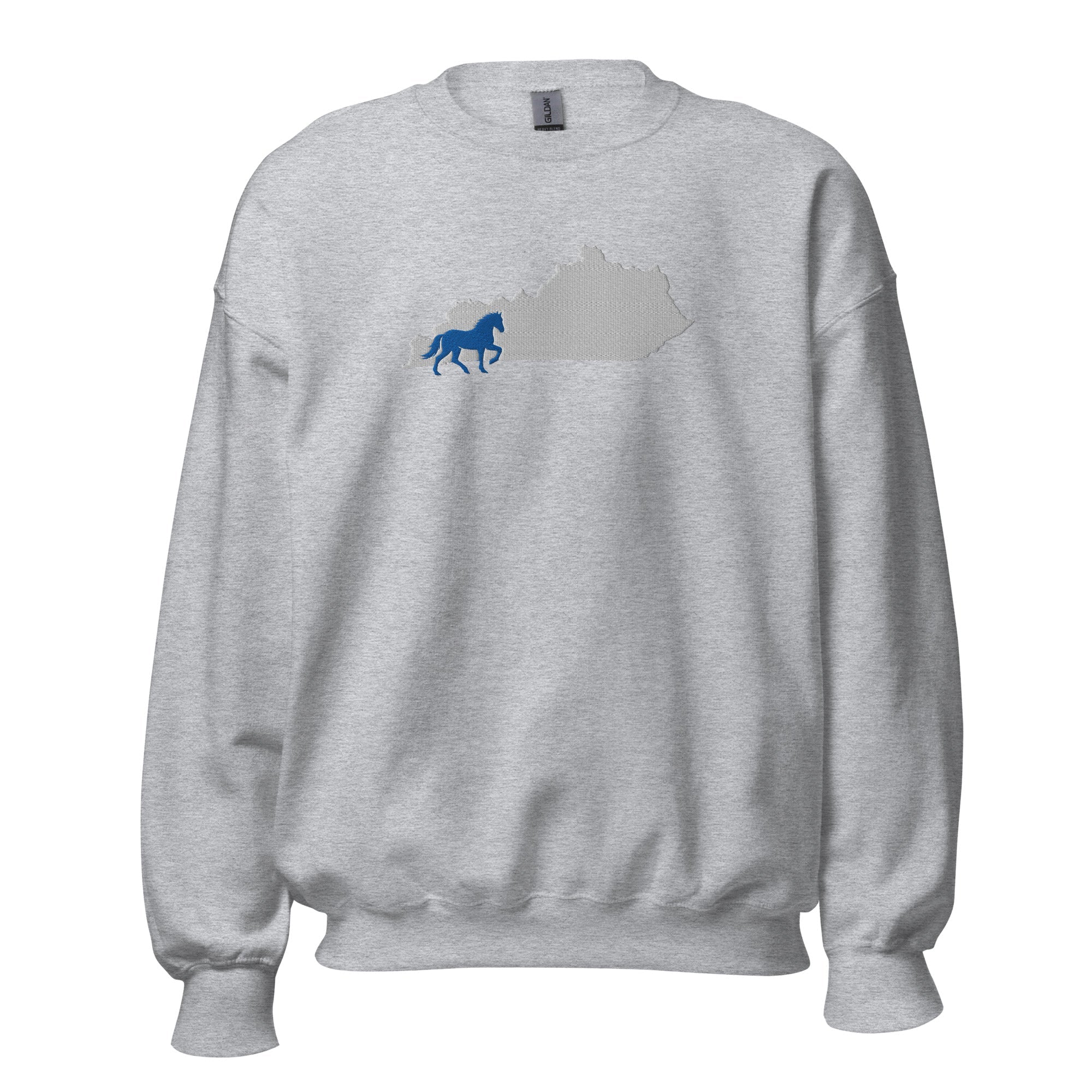 Bluegrass Outline Sweatshirt | Embroidered Horse & Kentucky Silhouette - Bluegrass Elite Apparel LLC